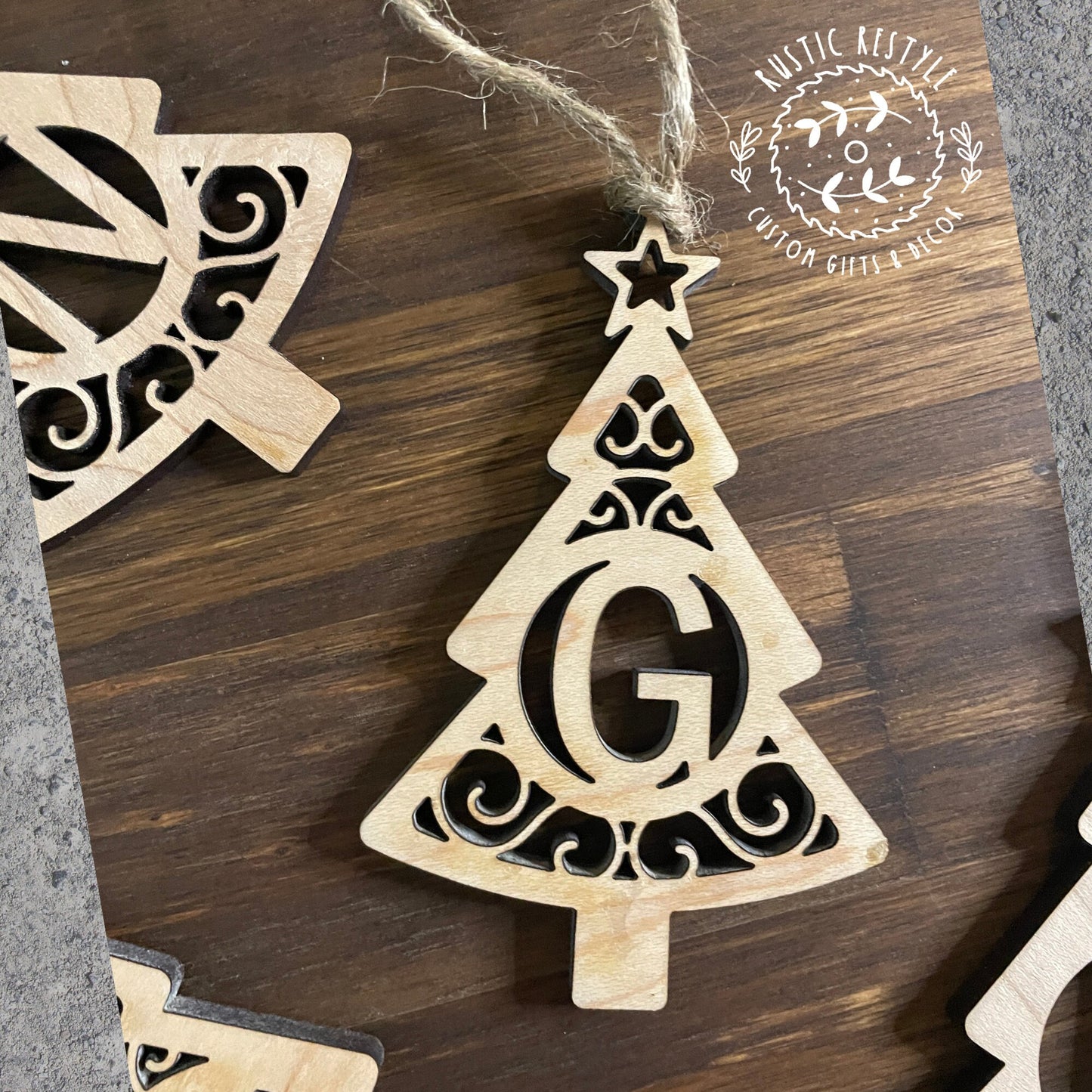 Initial Letter Christmas tree ornament, Monogram ornaments or stocking tags