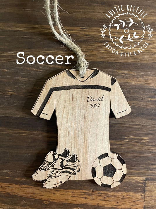Soccer Ornament, Personalized soccer jersey with cleats and soccer ball