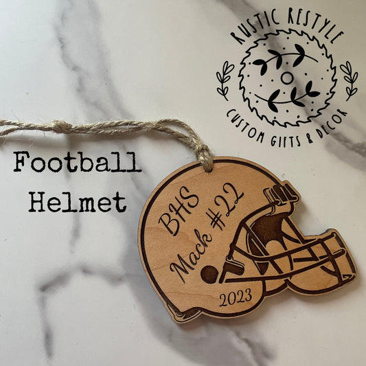 Football helmet Christmas Ornament, Personalized High school name ornament