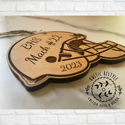 Football helmet Christmas Ornament, Personalized High school name ornament