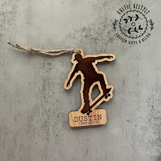 Memorial Skateboard Ornament, Personalized wood Skateboard ornament