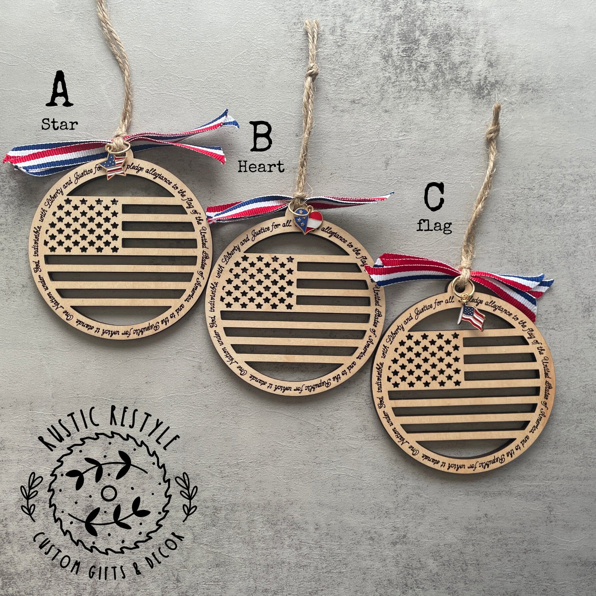 American Flag, Pledge of Allegiance Ornament. Beautiful Pledge of Allegiance Flag Christmas Ornament