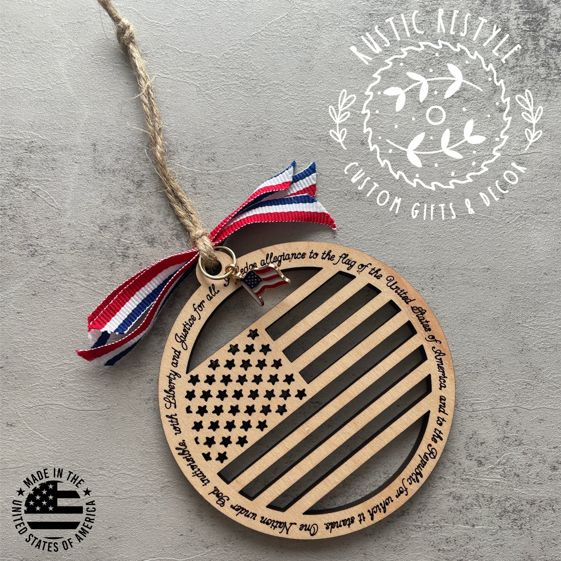 American Flag, Pledge of Allegiance Ornament. Beautiful Pledge of Allegiance Flag Christmas Ornament