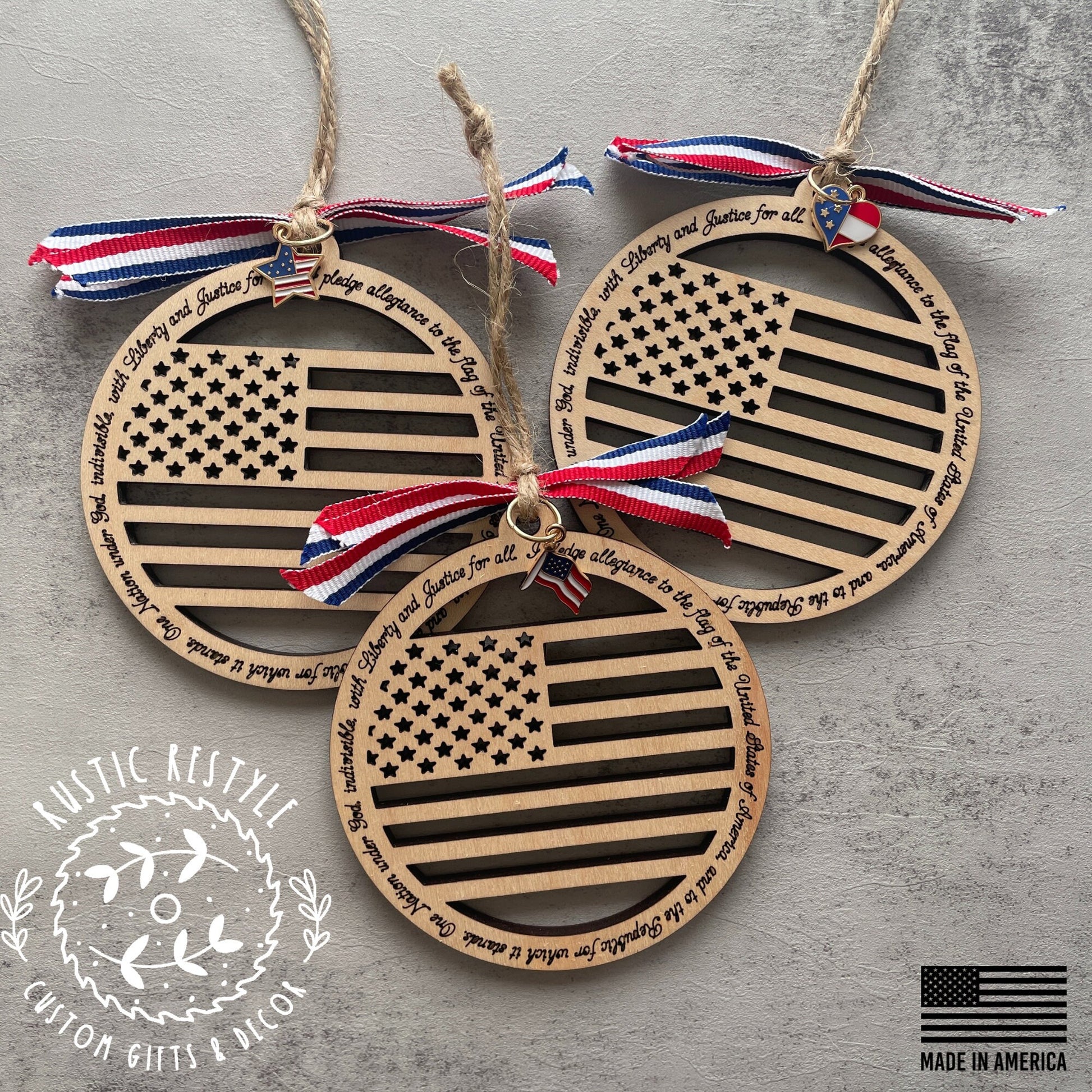 American Flag, Pledge of Allegiance Ornament. Beautiful Pledge of Allegiance Flag Christmas Ornament