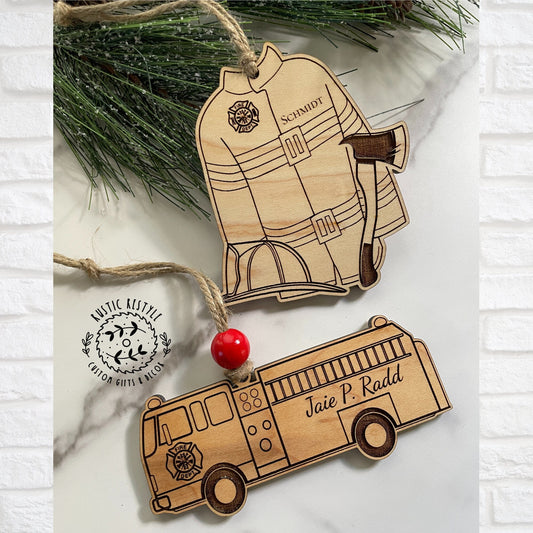 Firefighter Ornament, Personalized Fire Truck or Fire Jacket Christmas tree ornament