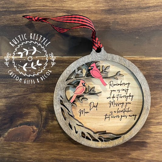 cardinal tree Remembrance ornament, a 4inch remembrance Christmas ornament that can be personalized with engraved names on the back