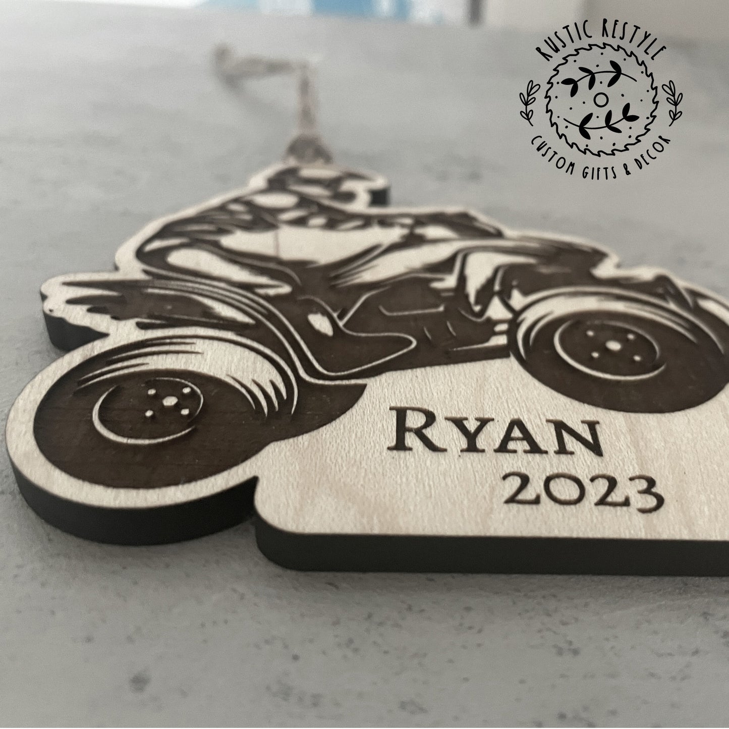 ATV Christmas Ornament, Personalized wood 4 Wheeler ornament