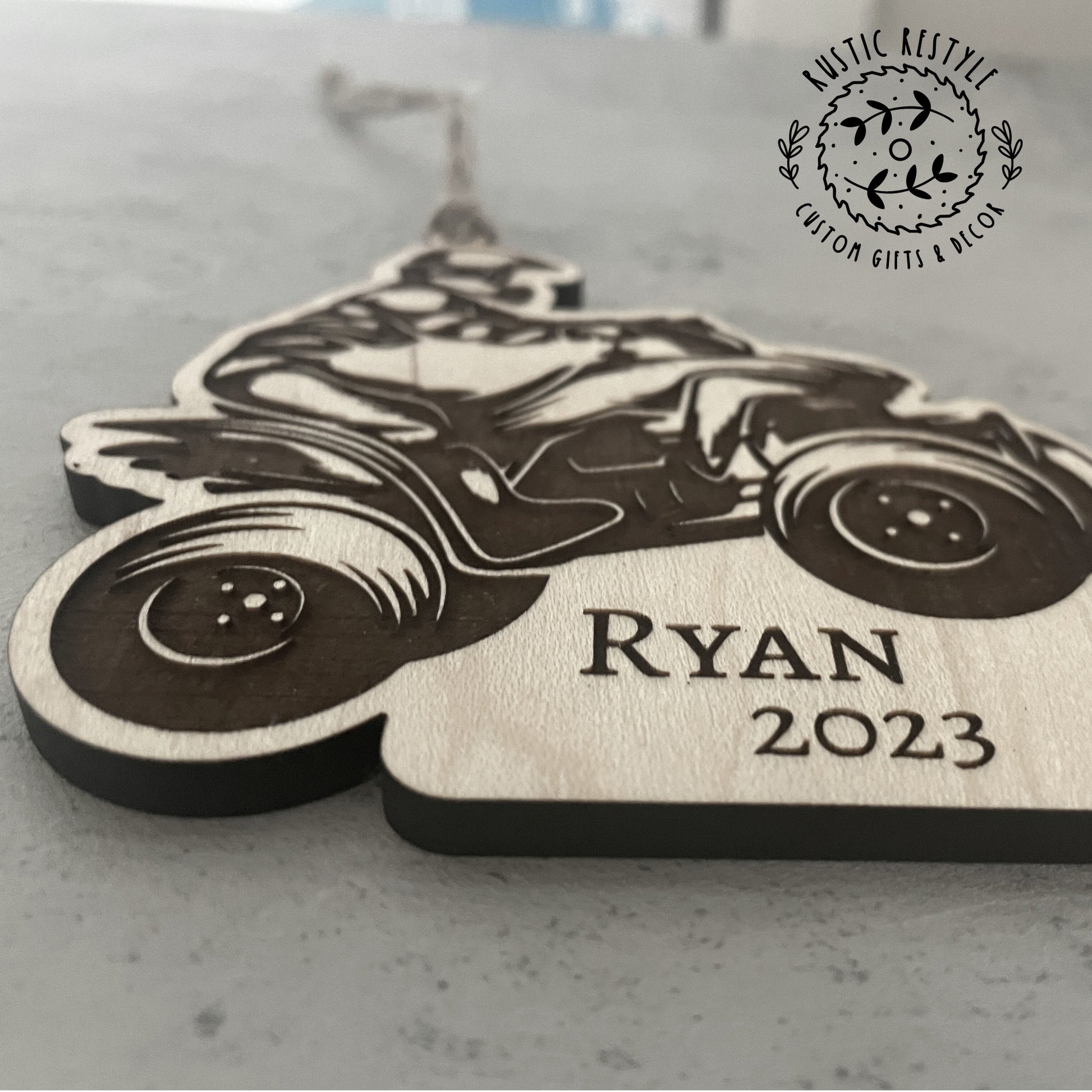 ATV Christmas Ornament, Personalized wood 4 Wheeler ornament
