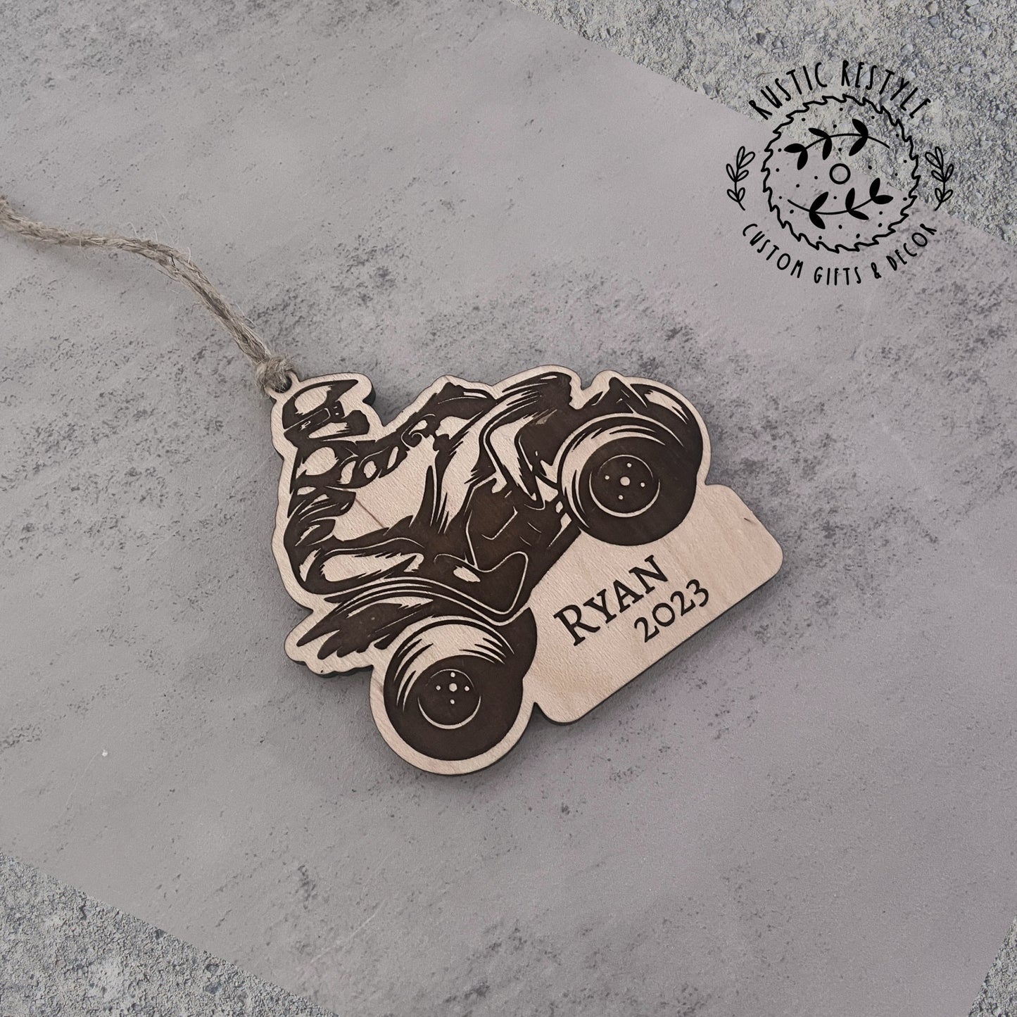 ATV Christmas Ornament, Personalized wood 4 Wheeler ornament