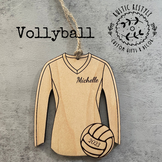 Volleyball Ornament, Personalized wood volleyball ornament