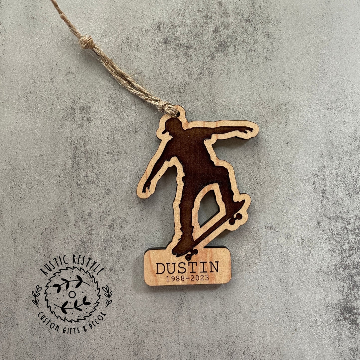 Memorial Skateboard Ornament, Personalized wood Skateboard ornament