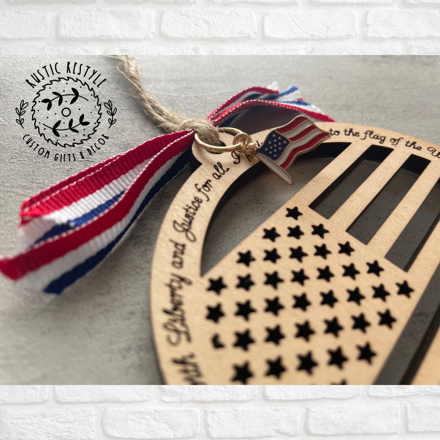 American Flag, Pledge of Allegiance Ornament. Beautiful Pledge of Allegiance Flag Christmas Ornament