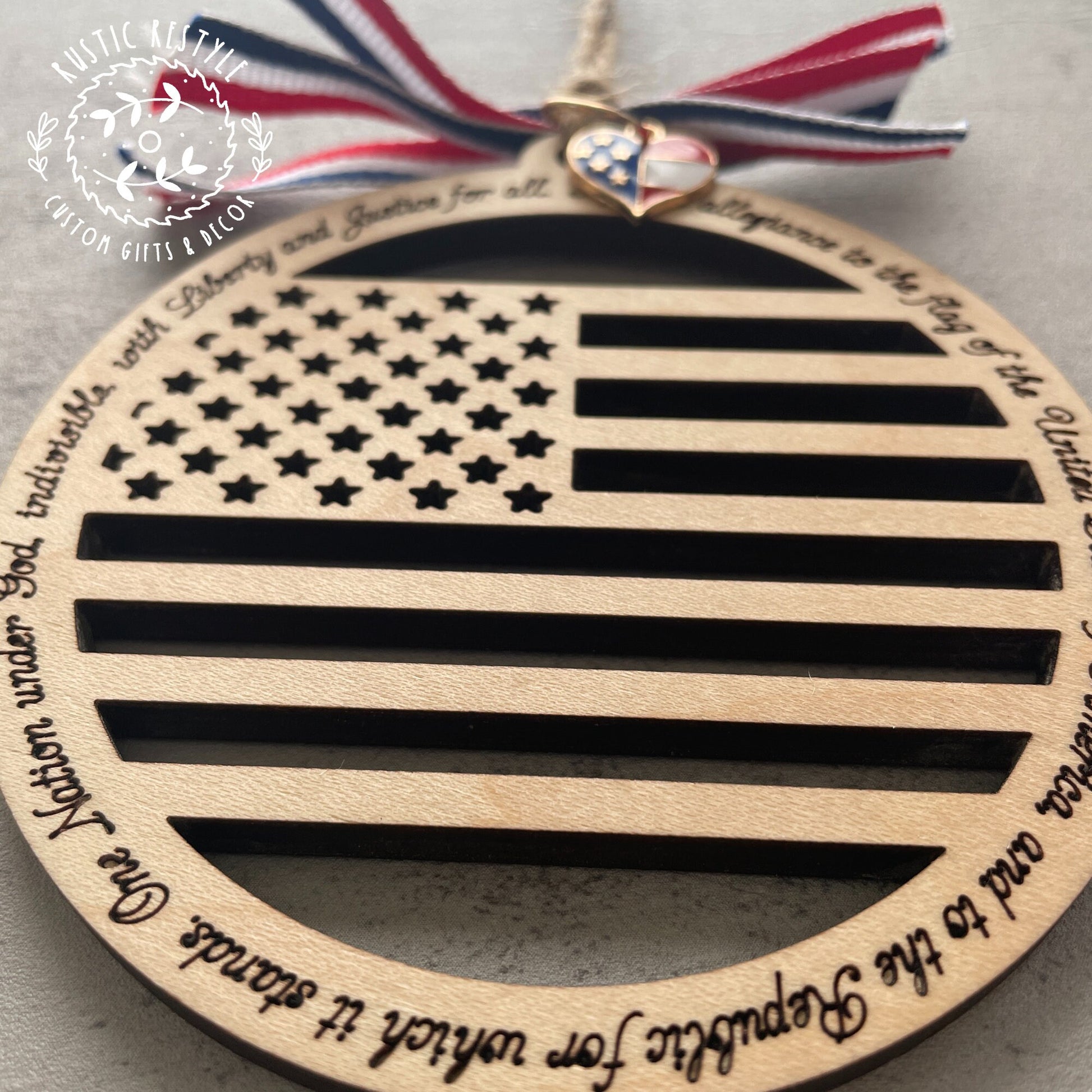 American Flag, Pledge of Allegiance Ornament. Beautiful Pledge of Allegiance Flag Christmas Ornament