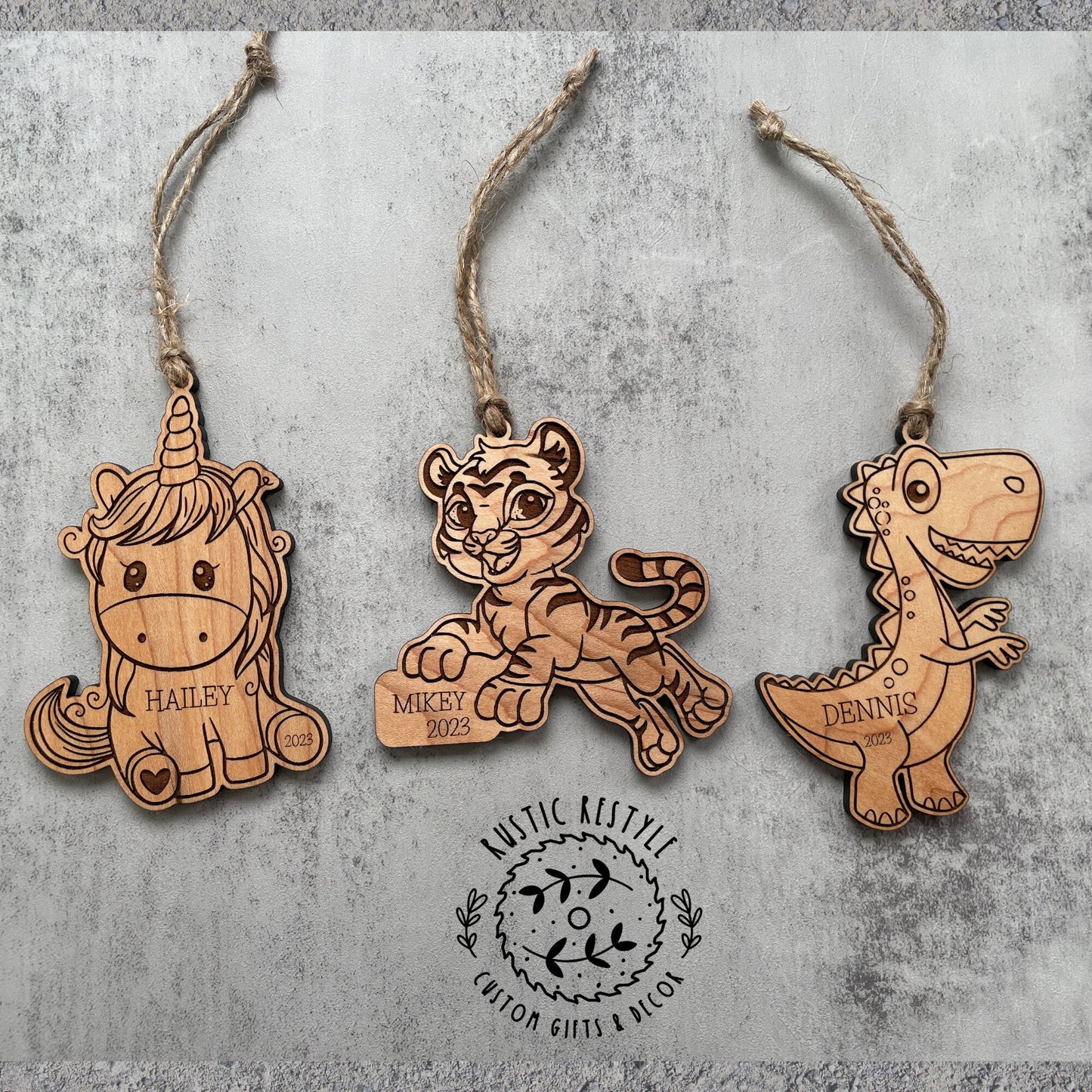 Little kids Christmas ornament, Tiger, Dinosaur, or Unicorn