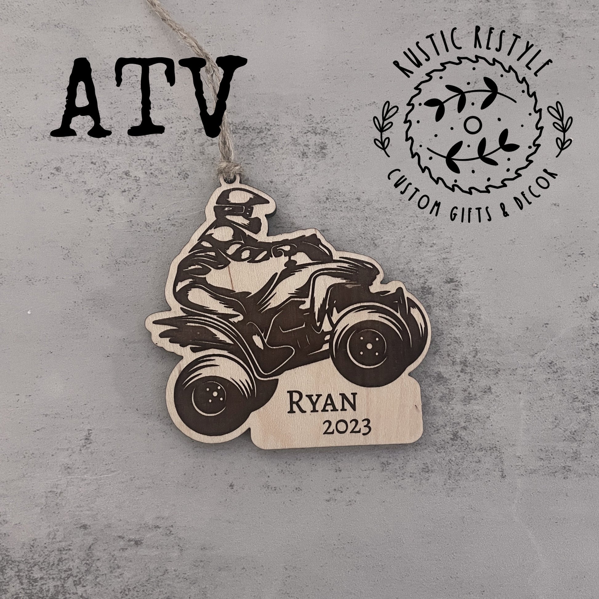 ATV Christmas Ornament, Personalized wood 4 Wheeler ornament