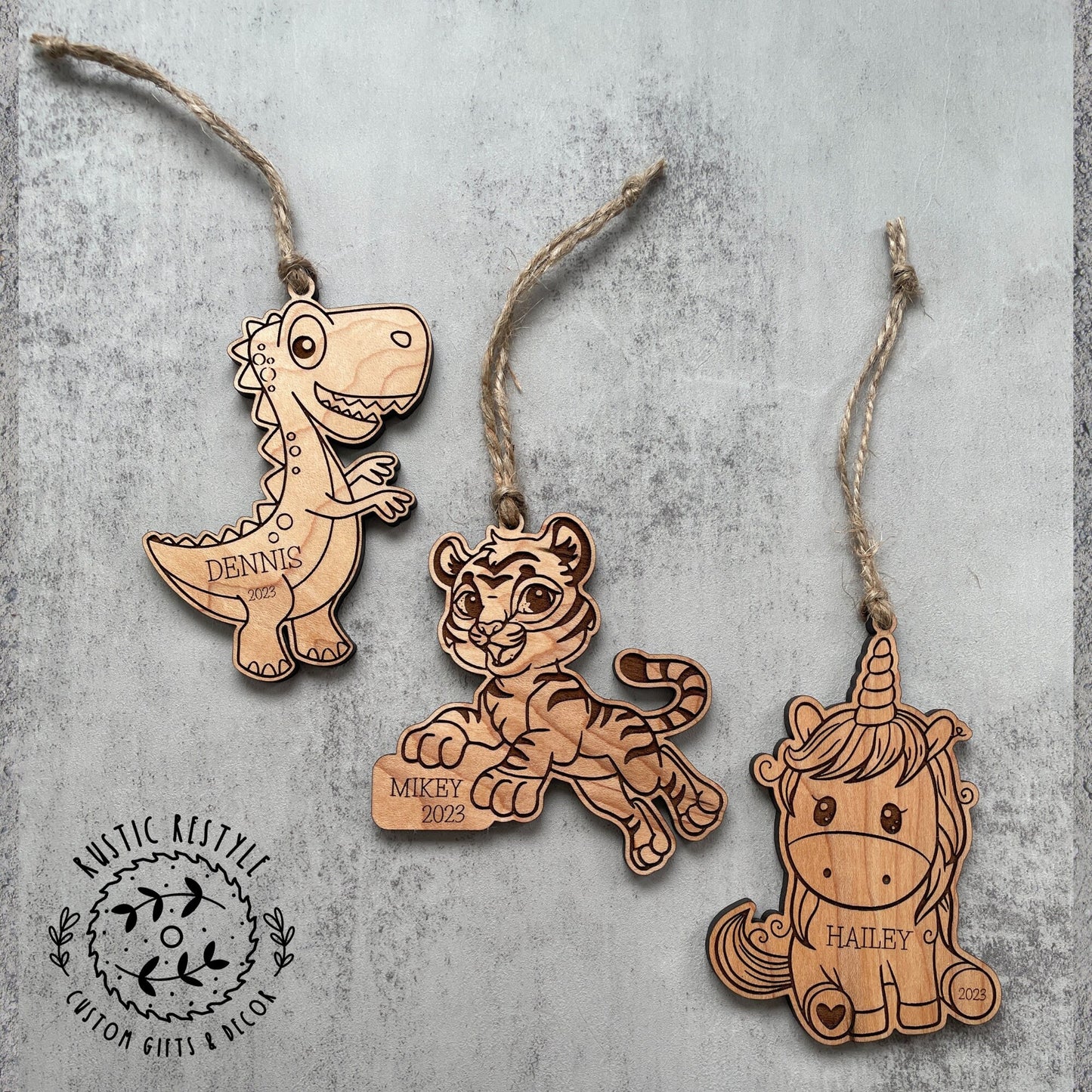 Little kids Christmas ornament, Tiger, Dinosaur, or Unicorn