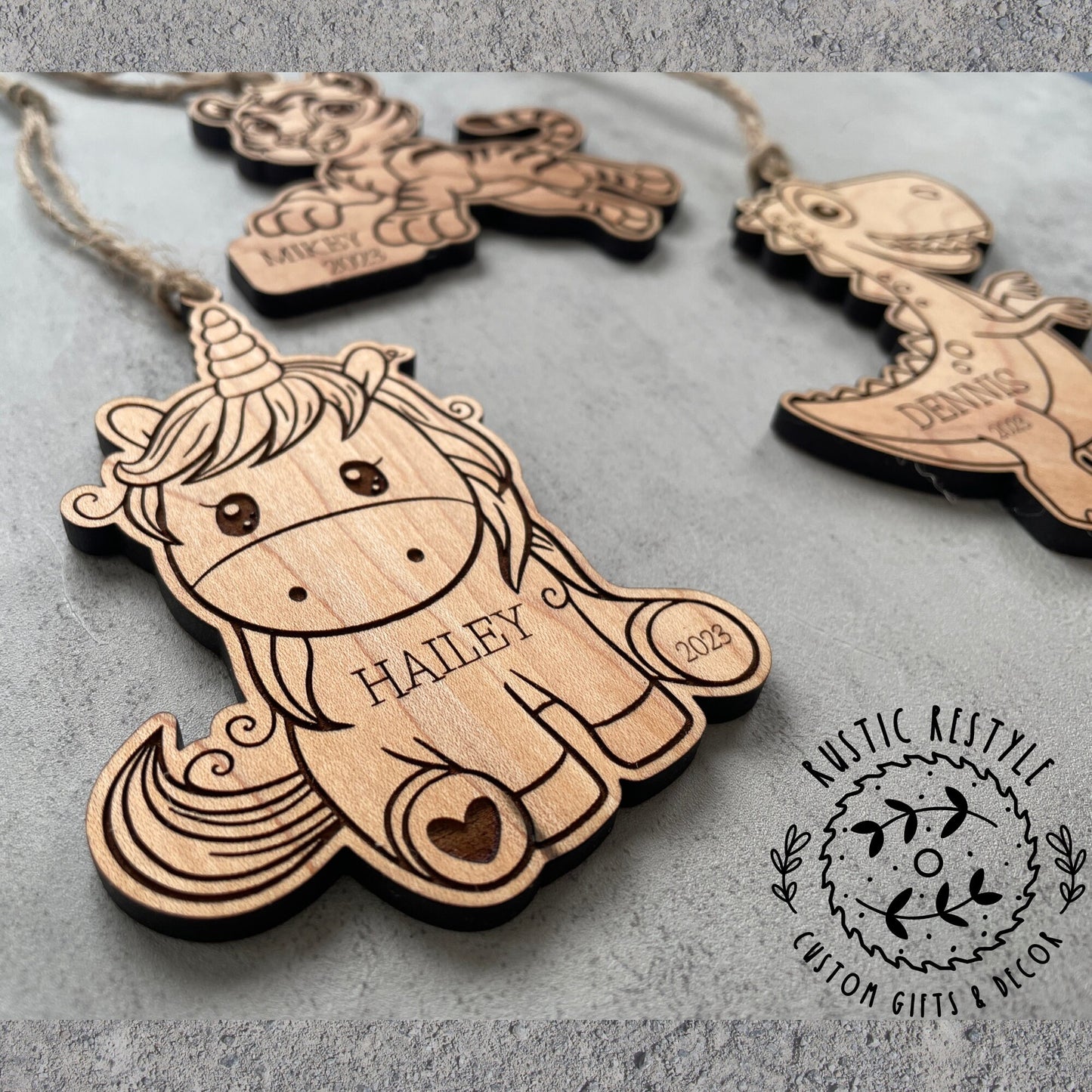 Little kids Christmas ornament, Tiger, Dinosaur, or Unicorn