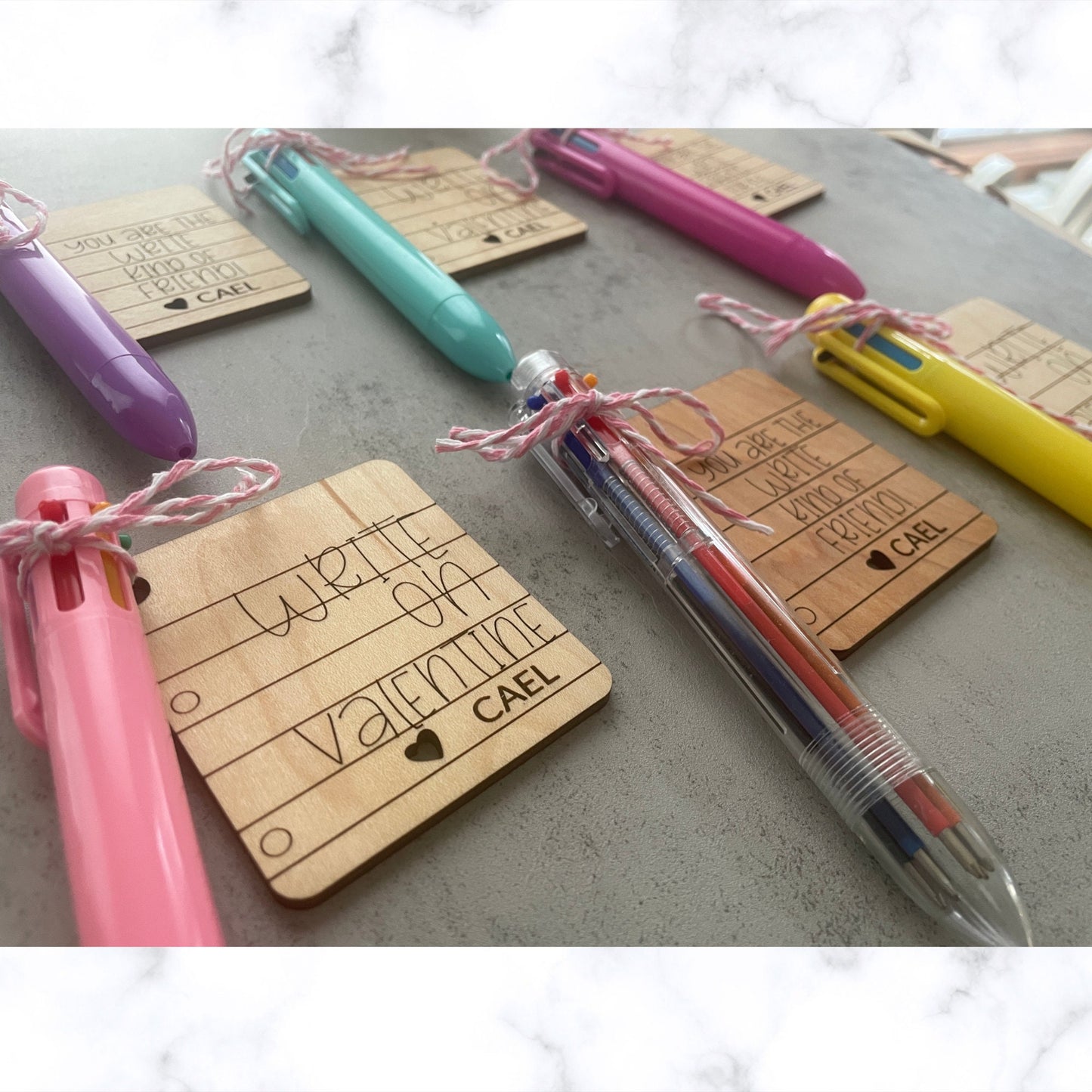 Classroom Multicolor click pen Valentines, Personalized wooden Valentine's Day gift