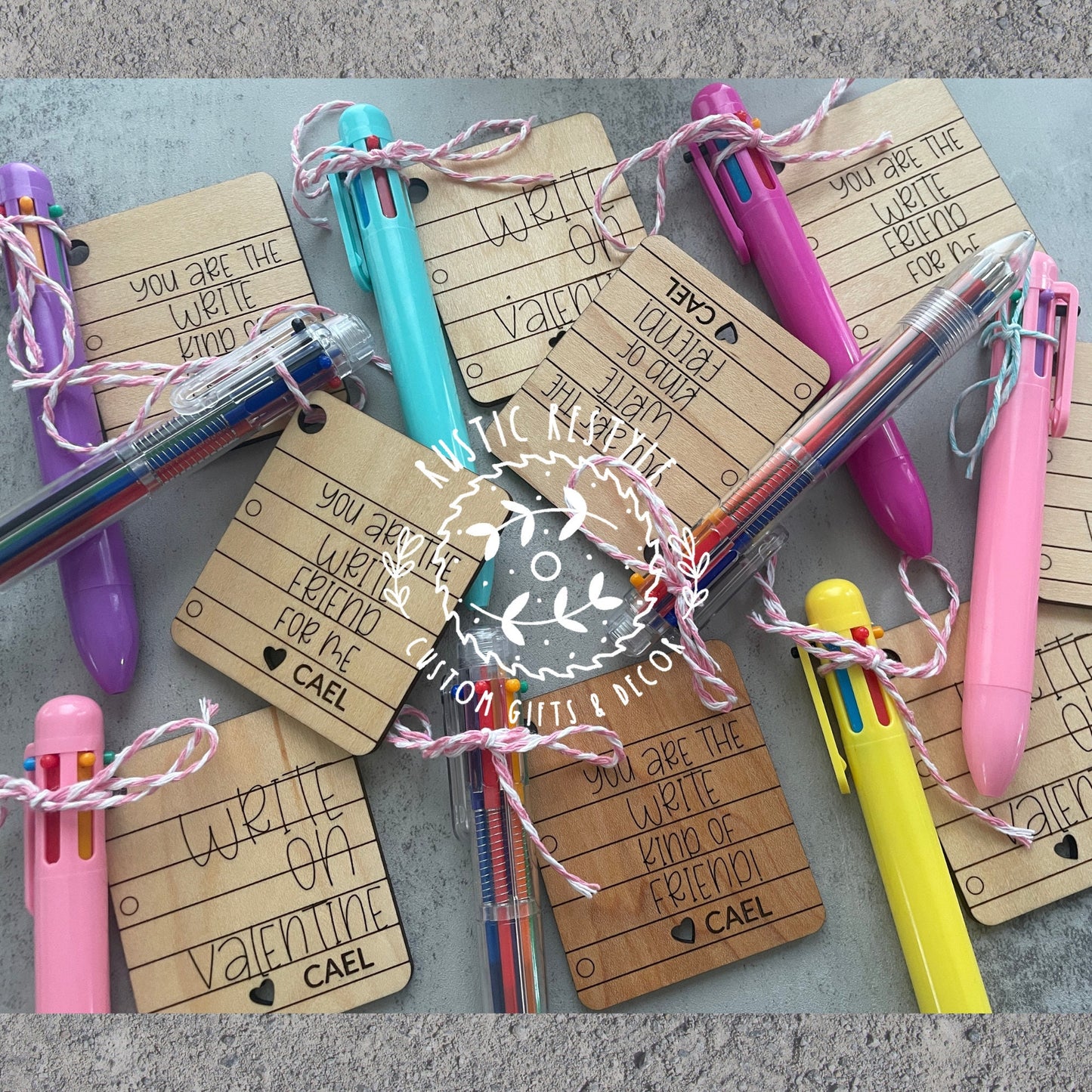 Classroom Multicolor click pen Valentines, Personalized wooden Valentine's Day gift