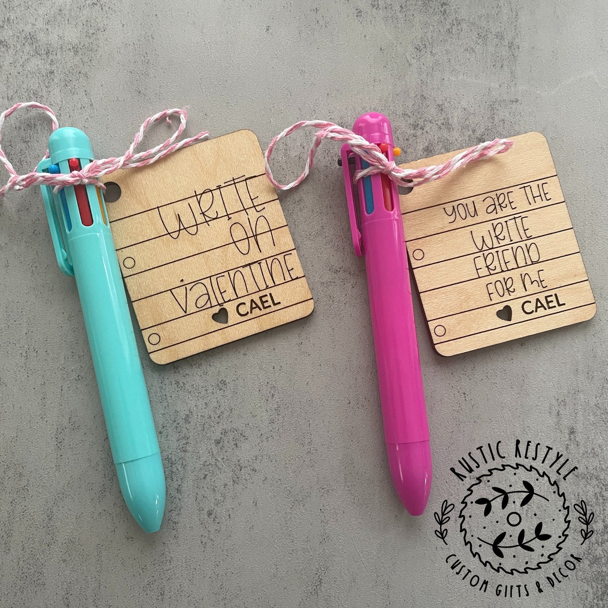Classroom Multicolor click pen Valentines, Personalized wooden Valentine's Day gift