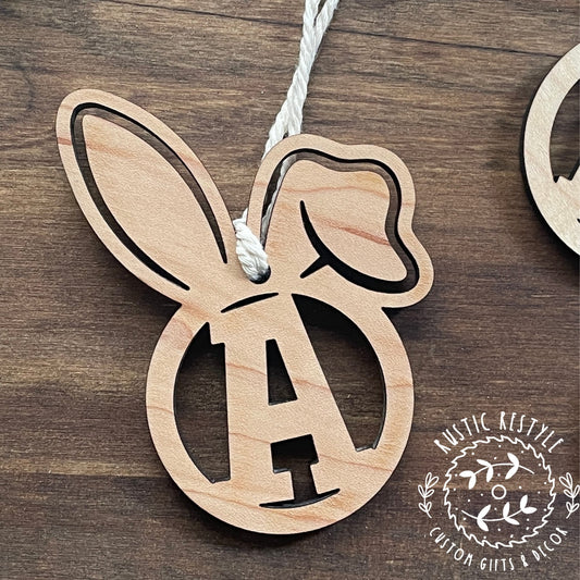 Initial Bunny Letter Basket tags, Monogram ornaments or Easter Basket tags