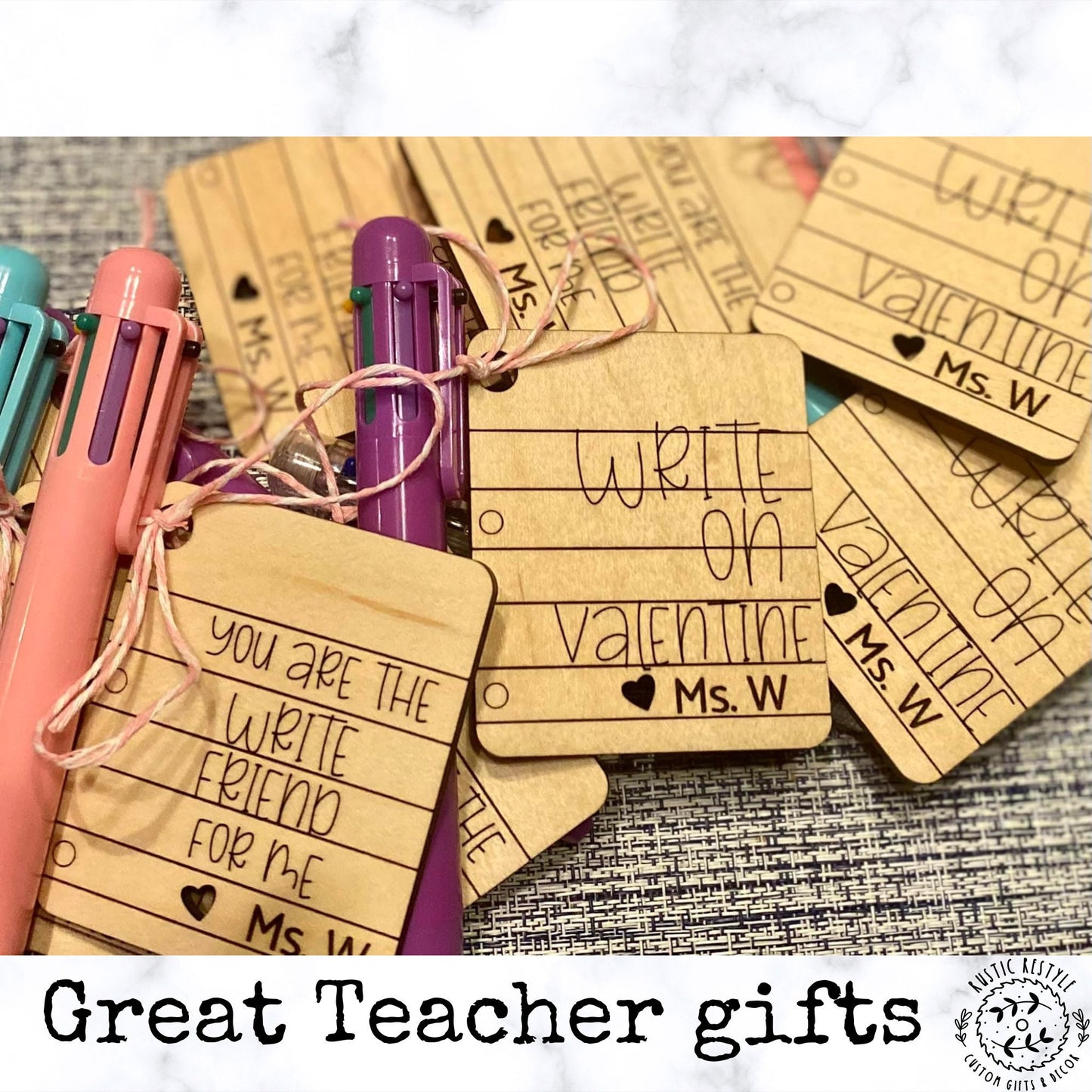 Classroom Multicolor click pen Valentines, Personalized wooden Valentine's Day gift