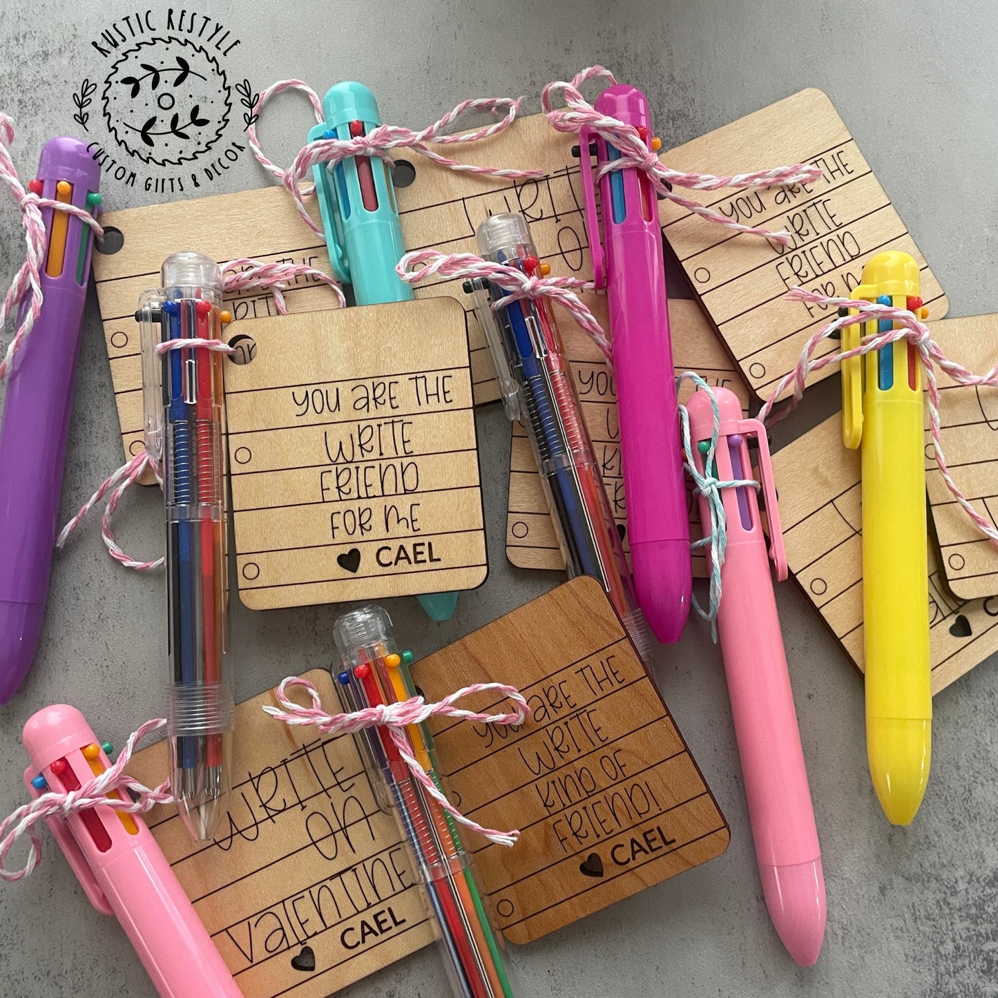 Classroom Multicolor click pen Valentines, Personalized wooden Valentine's Day gift