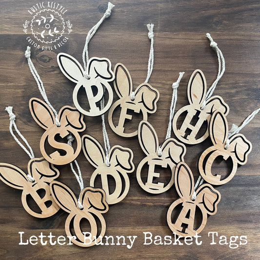 Initial Bunny Letter Basket tags, Monogram ornaments or Easter Basket tags