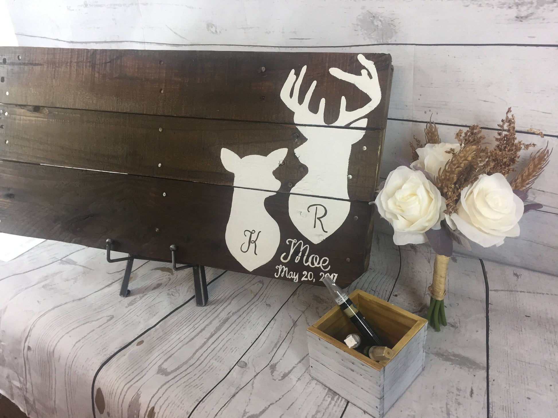 small fall wedding, Woodsy wedding, Guest book wood sign, woodland, Buck and Doe sign, guestbook Deer, for bride to be, stag head design