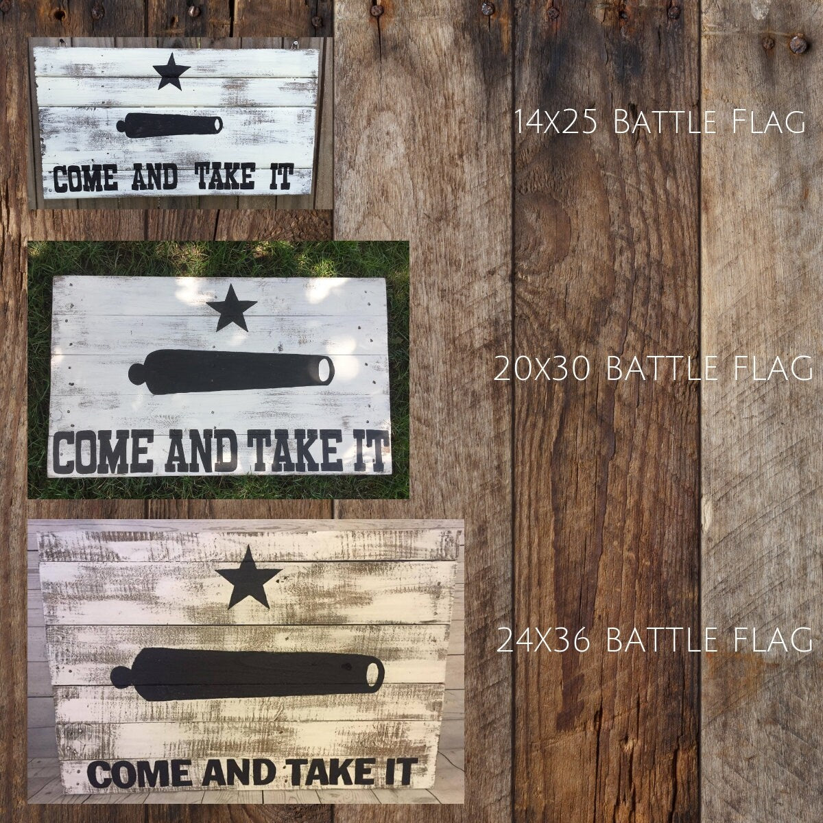 14" X 25" Rustic Texas wood pallet Flag- Come And Take It, Battle of Gonzales Revolutionary Flag home decor sign