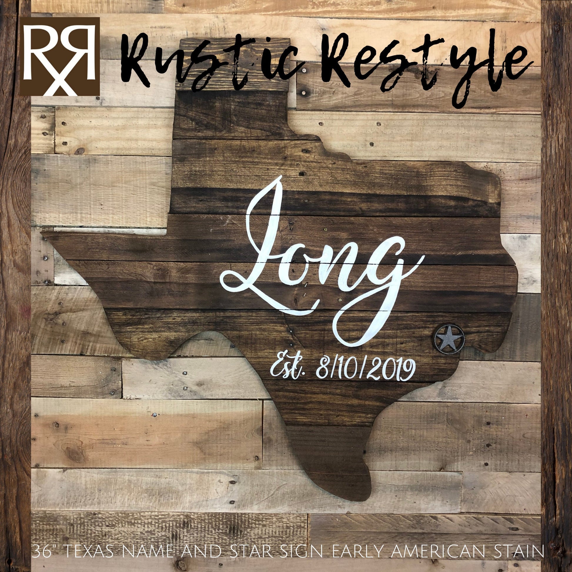 Last name wood Texas pallet sign, wood state wall art, new home wood sign, rustic home decor, pallet signs, 36" Name and star Texas sign
