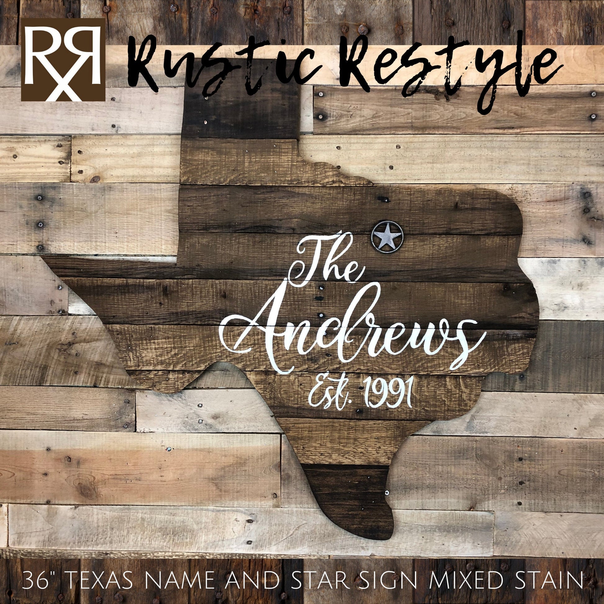 Last name wood Texas pallet sign, wood state wall art, new home wood sign, rustic home decor, pallet signs, 36" Name and star Texas sign