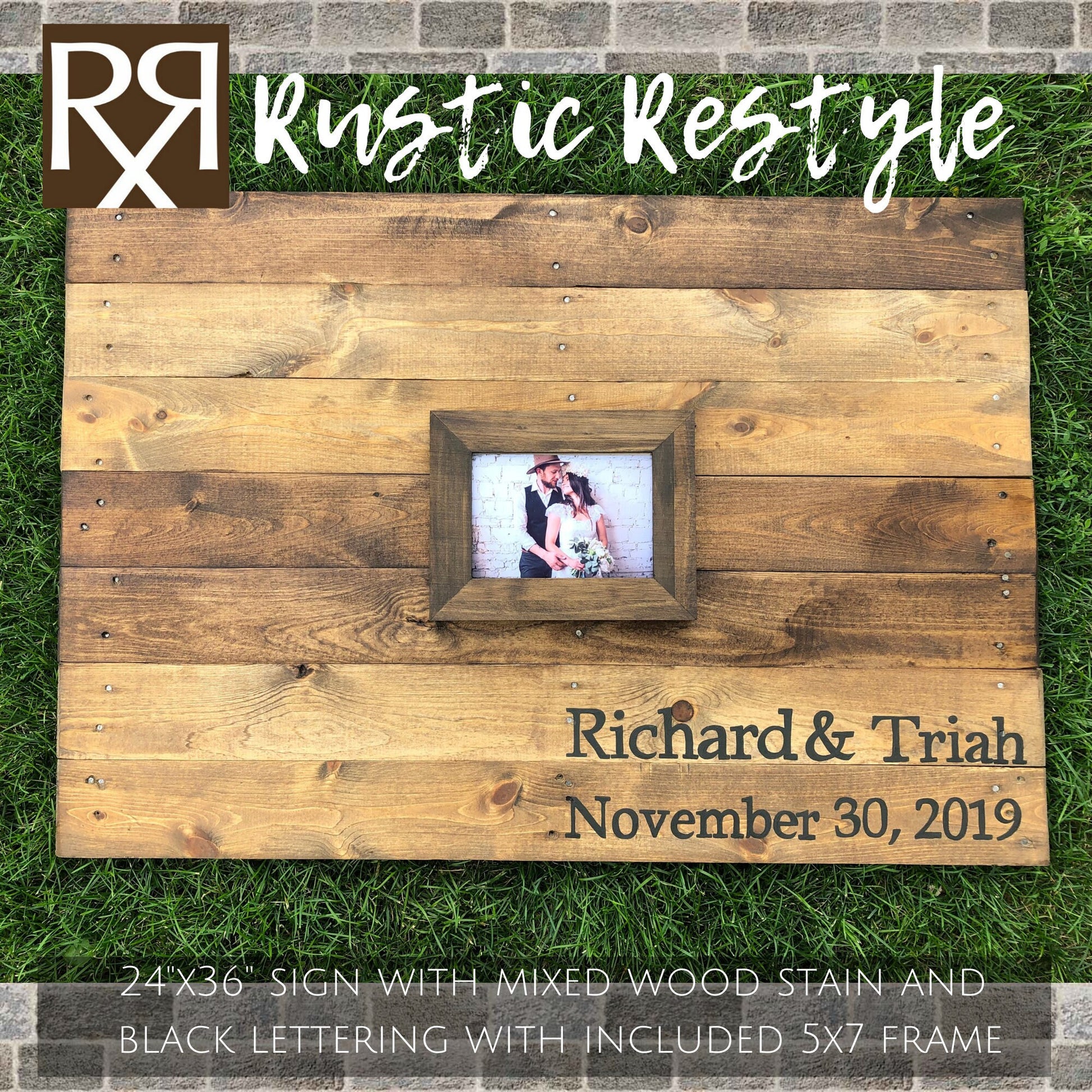 Custom Rustic Wedding Guest Book, Wood Sign with 5x7 Photo Frame