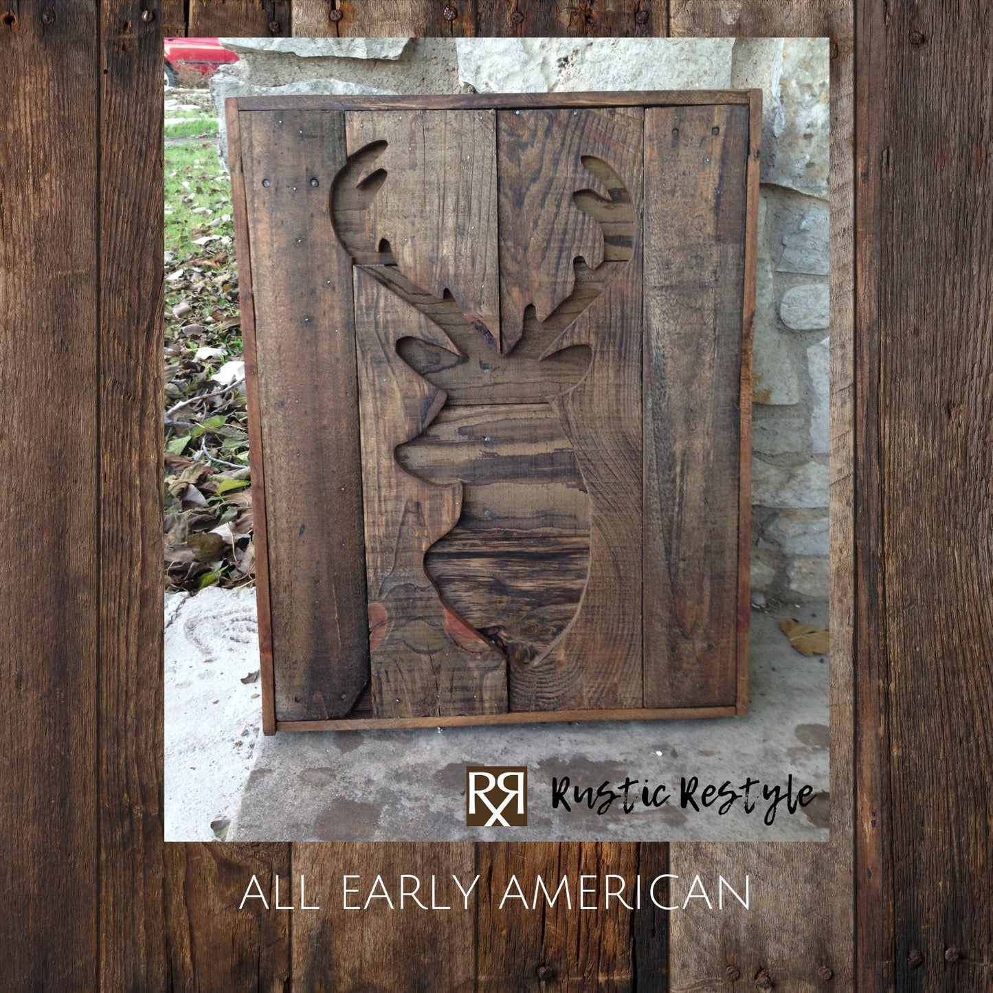 30" Deer head, wood deer cutout, deer silhouette, wall art, rustic hunting decor, cabin sign, woodsy, Wood Pallet Deer, country art,lodge
