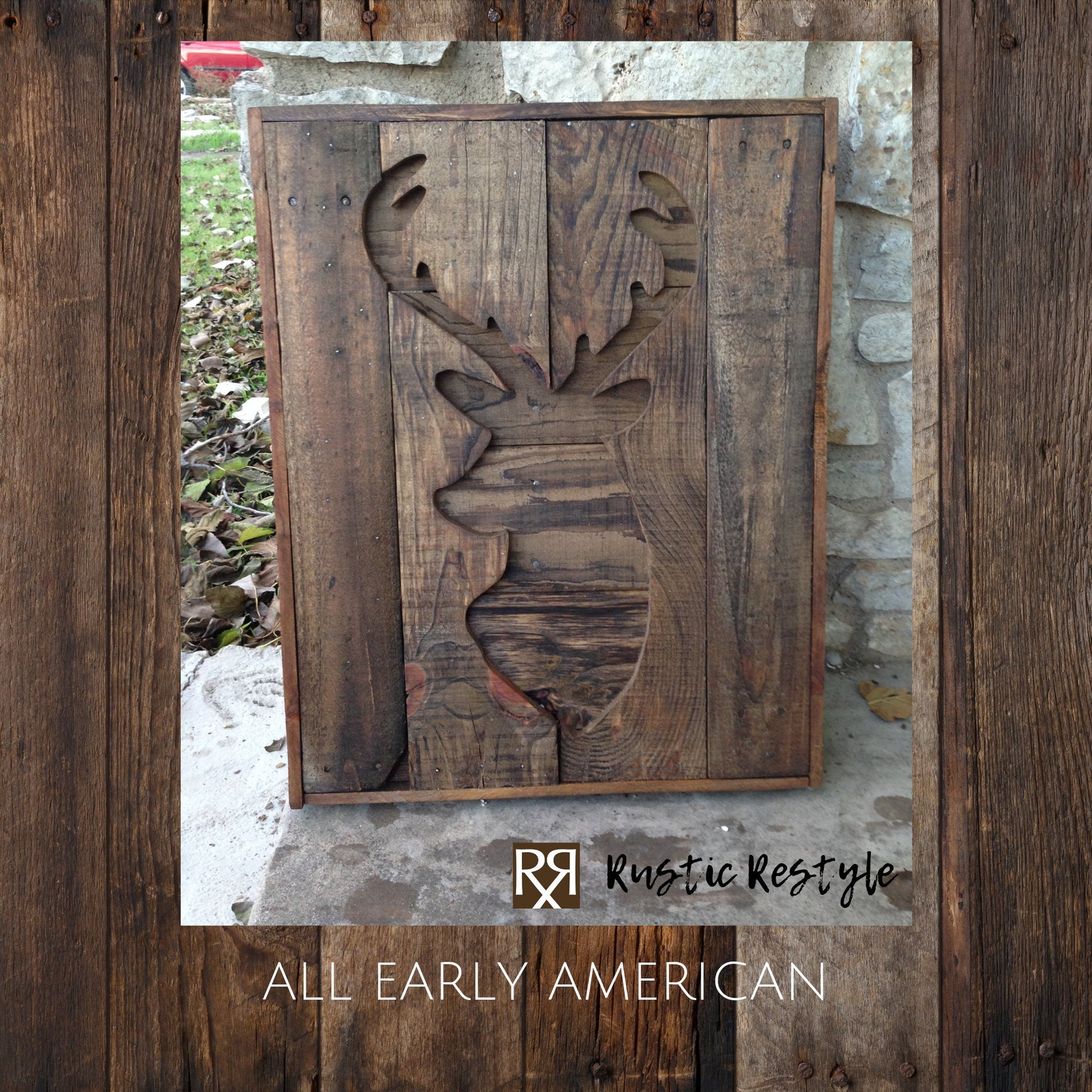 30" Deer head, wood deer cutout, deer silhouette, wall art, rustic hunting decor, cabin sign, woodsy, Wood Pallet Deer, country art,lodge