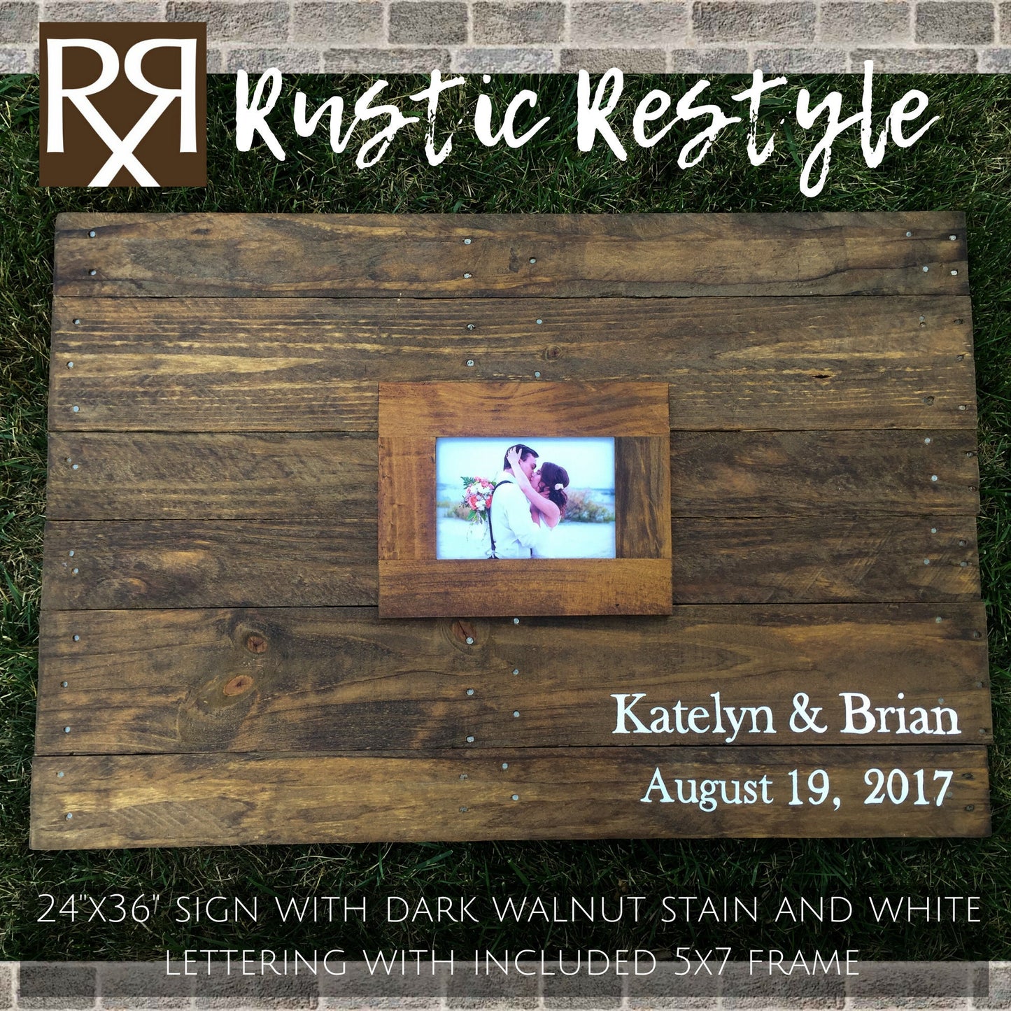Custom Rustic Wedding Guest Book, Wood Sign with 5x7 Photo Frame