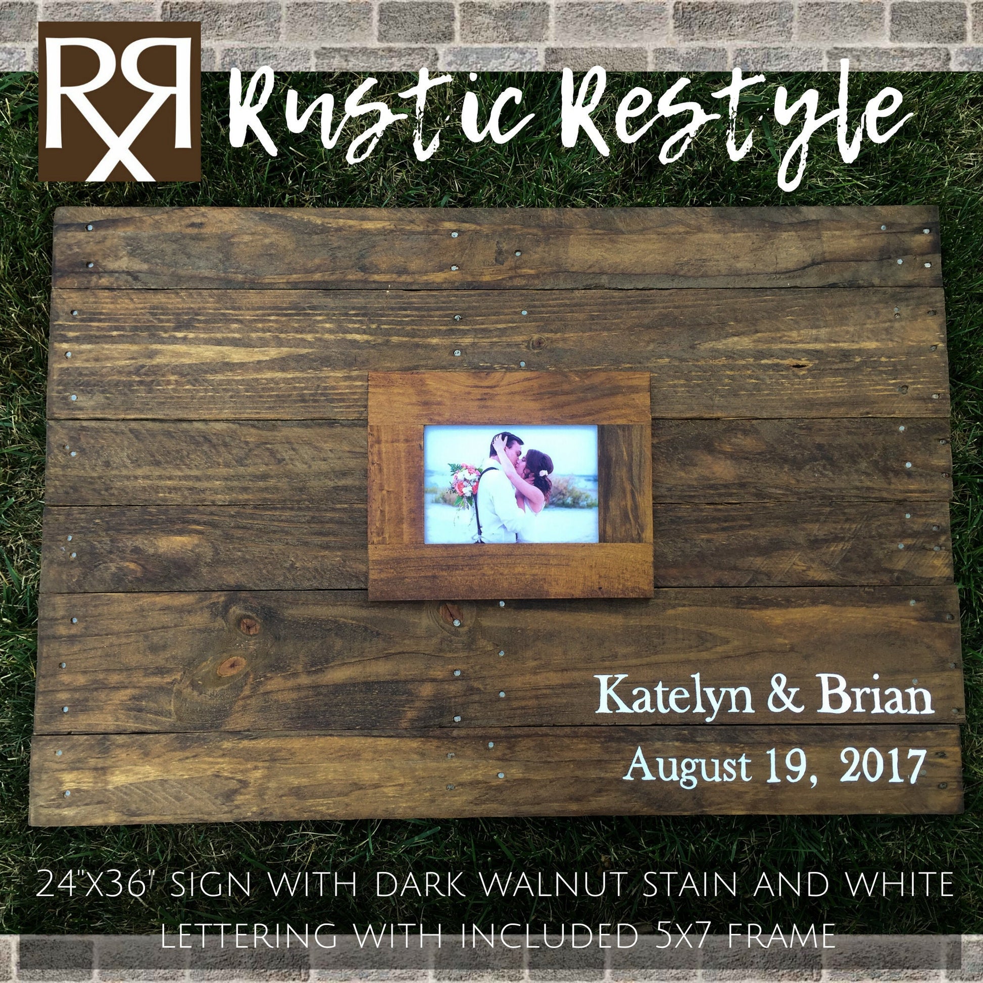 Custom Rustic Wedding Guest Book, Wood Sign with 5x7 Photo Frame