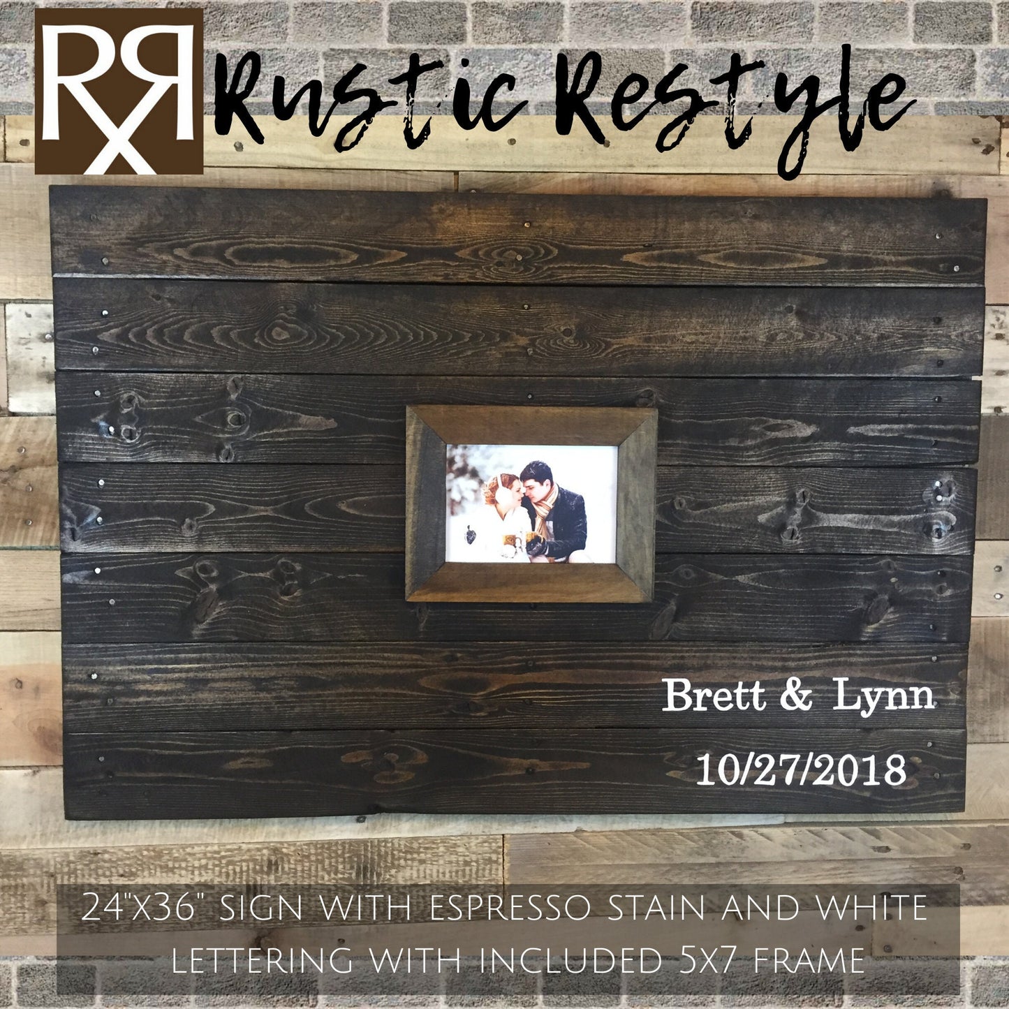 Custom Rustic Wedding Guest Book, Wood Sign with 5x7 Photo Frame