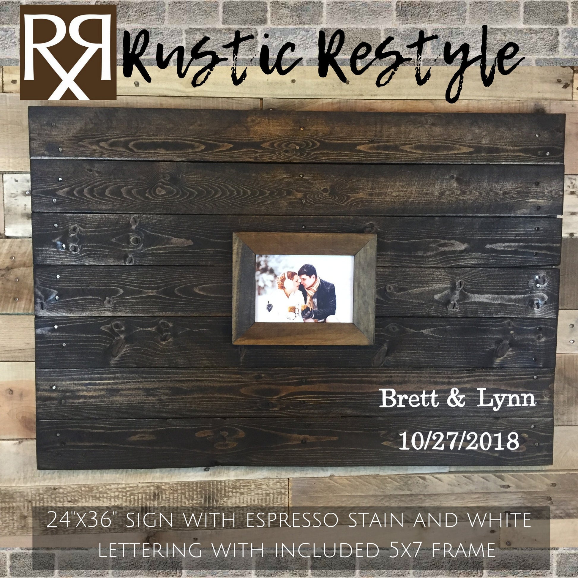 Custom Rustic Wedding Guest Book, Wood Sign with 5x7 Photo Frame