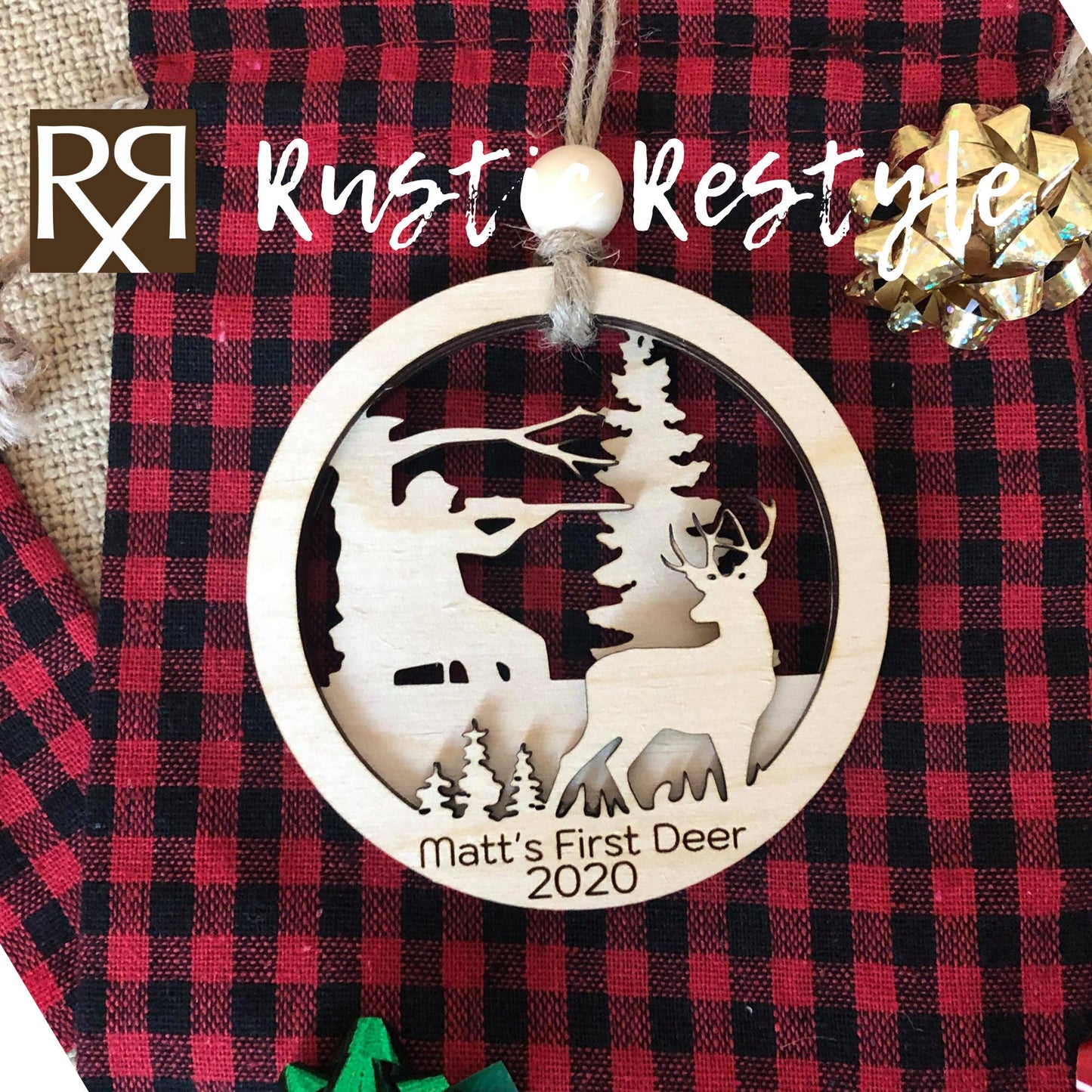 Deer hunting Ornament, Girl or Guy Hunter, engraved Christmas tree ornament, personalized Hunting gift