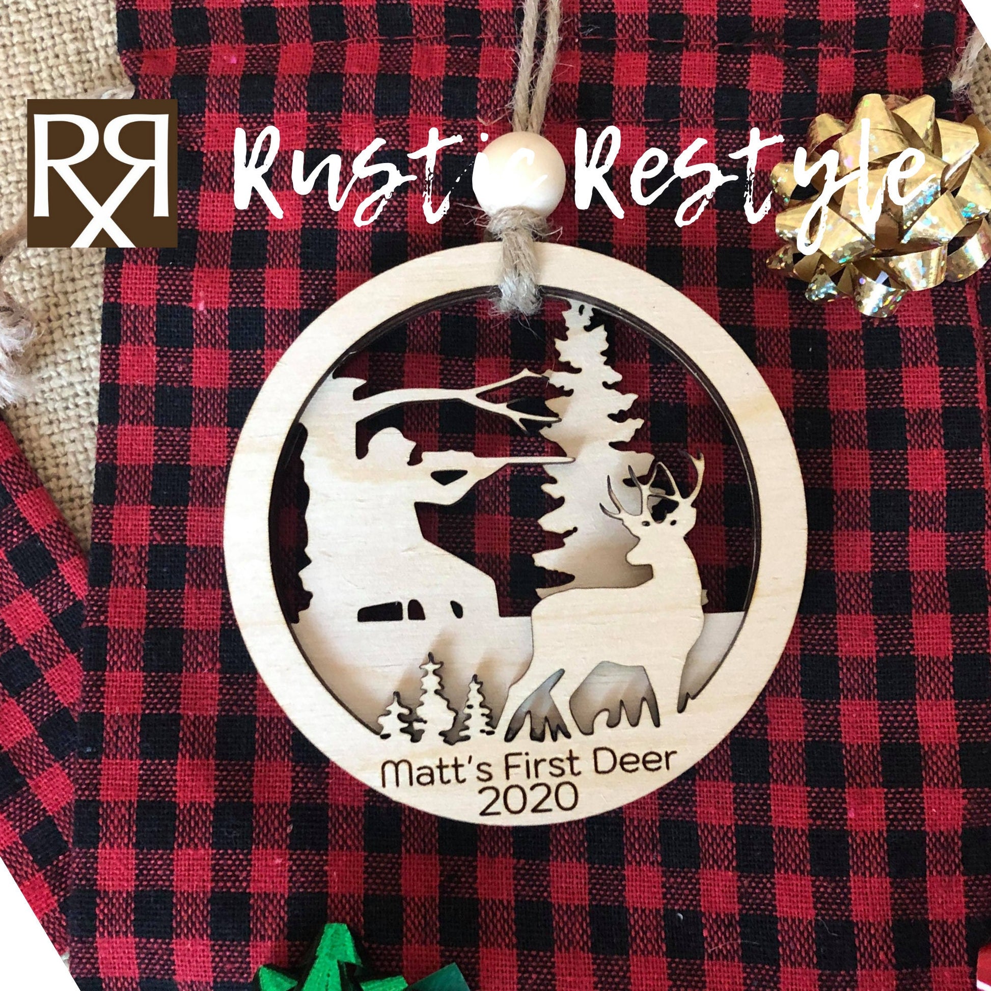 Deer hunting Ornament, Girl or Guy Hunter, engraved Christmas tree ornament, personalized Hunting gift