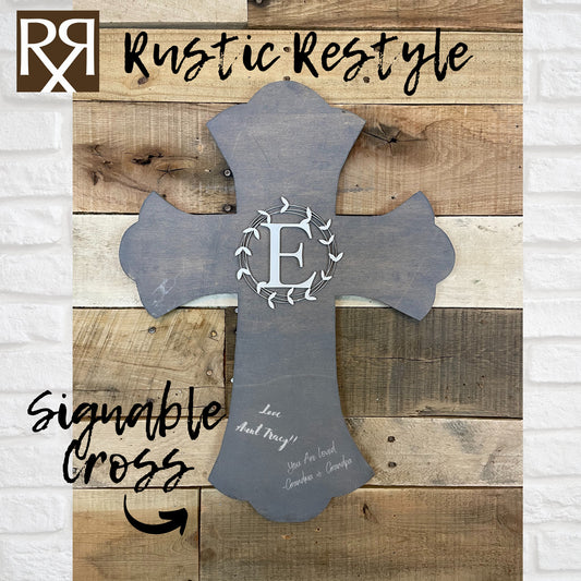 Last Name initial monogram small Personalized wooden cross, Wedding and Anniversary sign-able crosses, Family support keepsake reminder gift