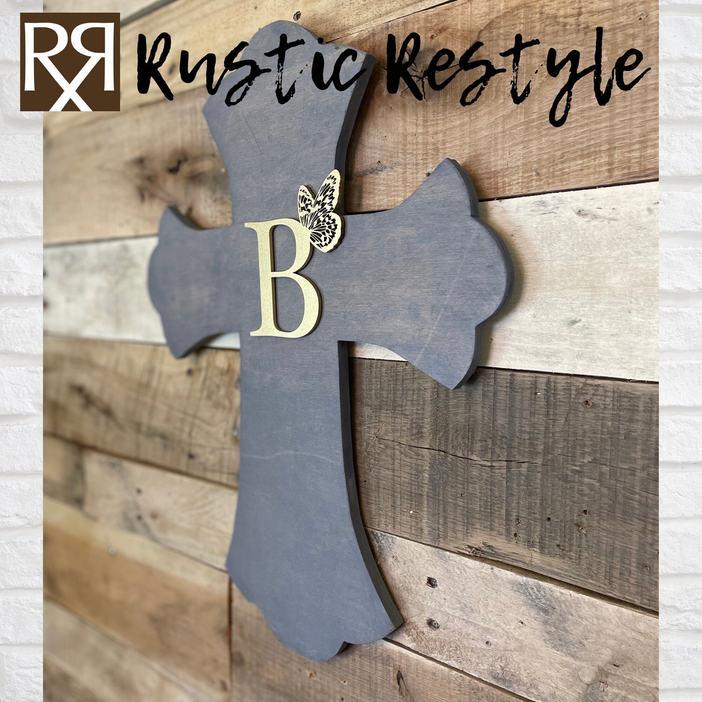 Last Name butterfly monogram Personalized wooden signable crosses, Family keepsake