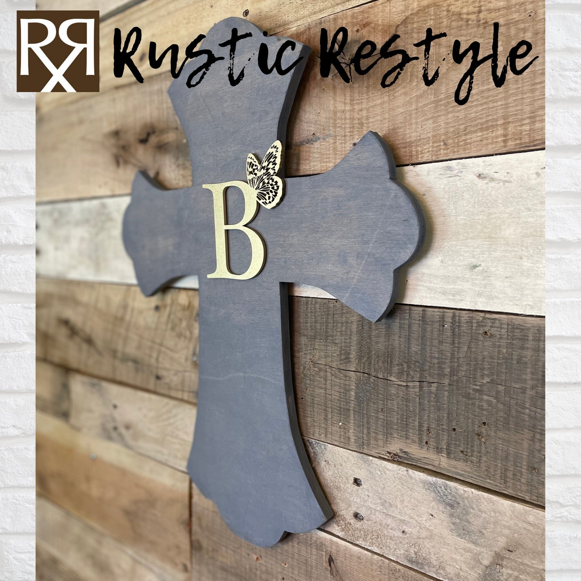 Last Name butterfly monogram Personalized wooden signable crosses, Family keepsake