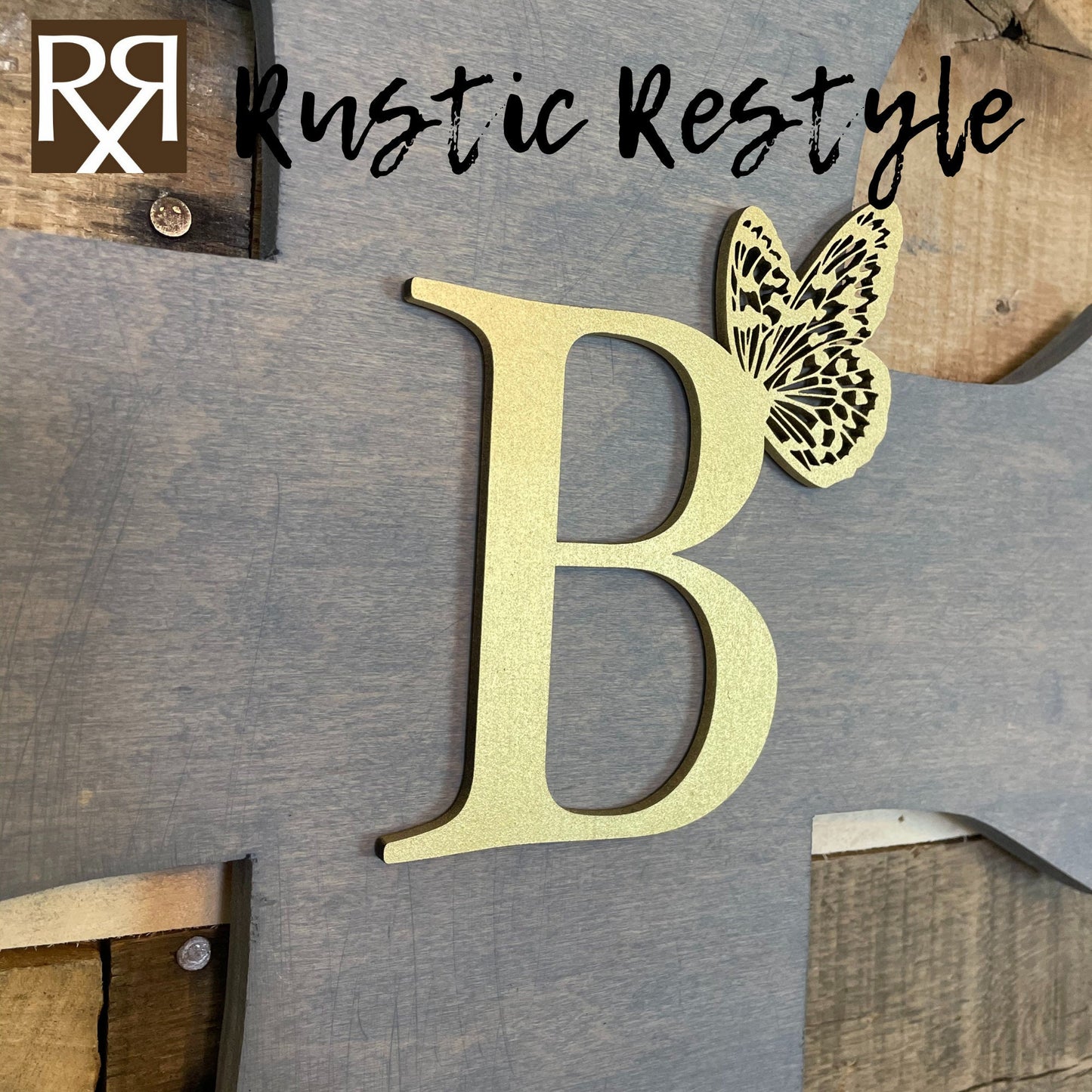 Last Name butterfly monogram Personalized wooden signable crosses, Family keepsake