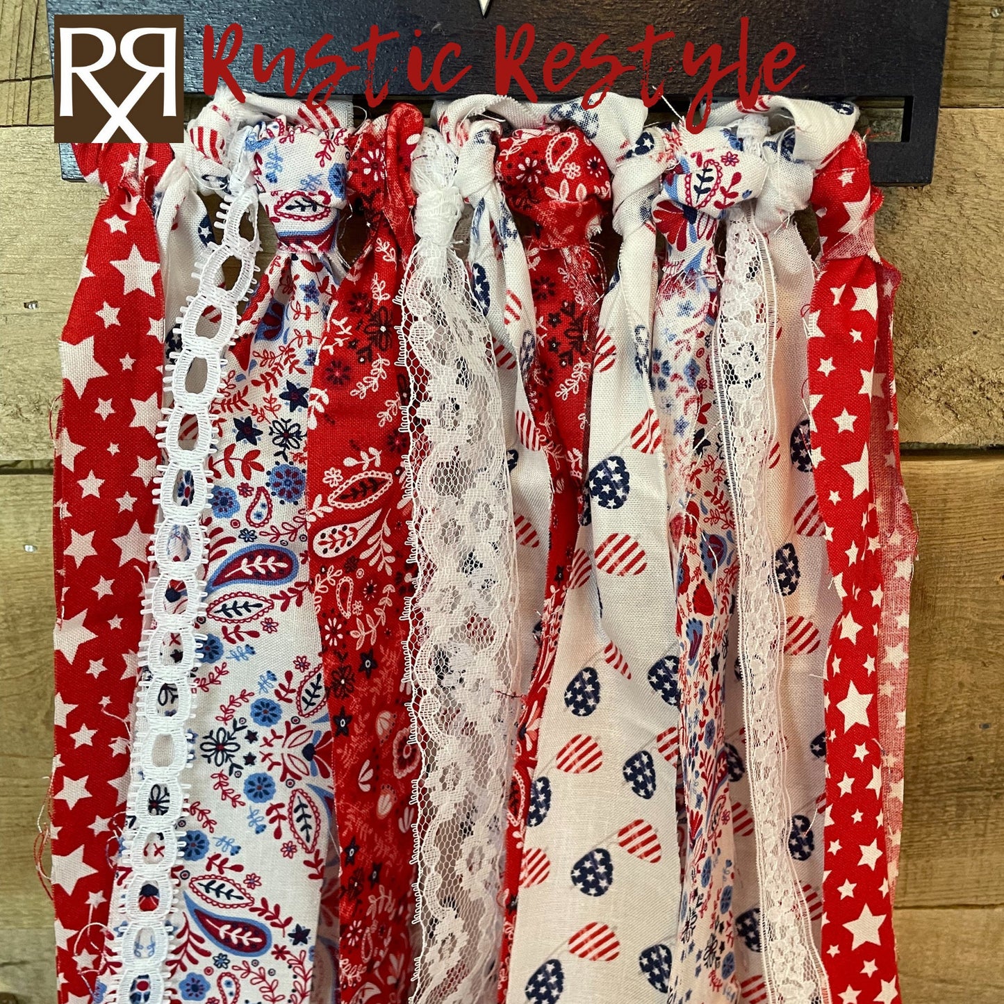 USA Patriotic rag flag, red, white, and Blue American flag door hanger wall decor