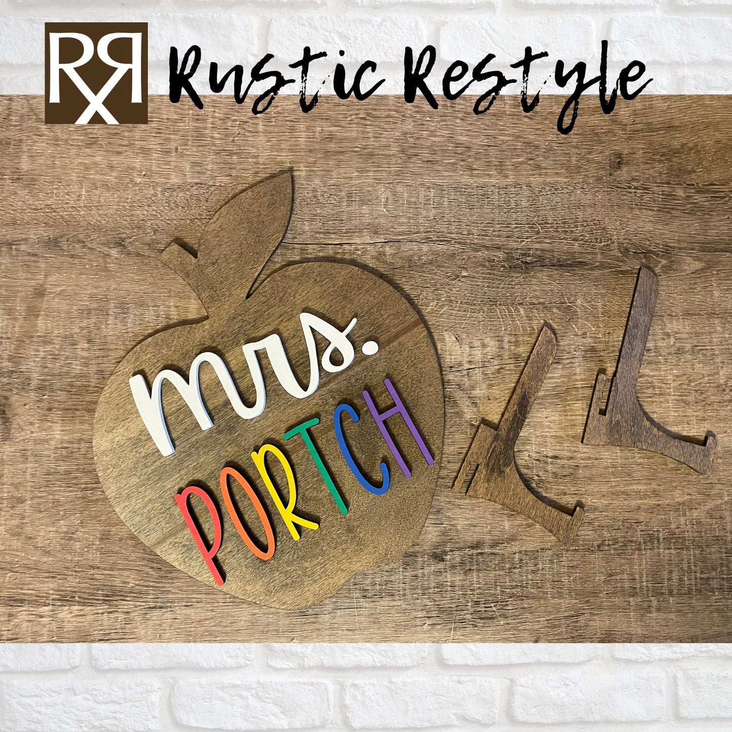 Wooden Teacher apple sign with stand, Customizable Classroom decoration gift