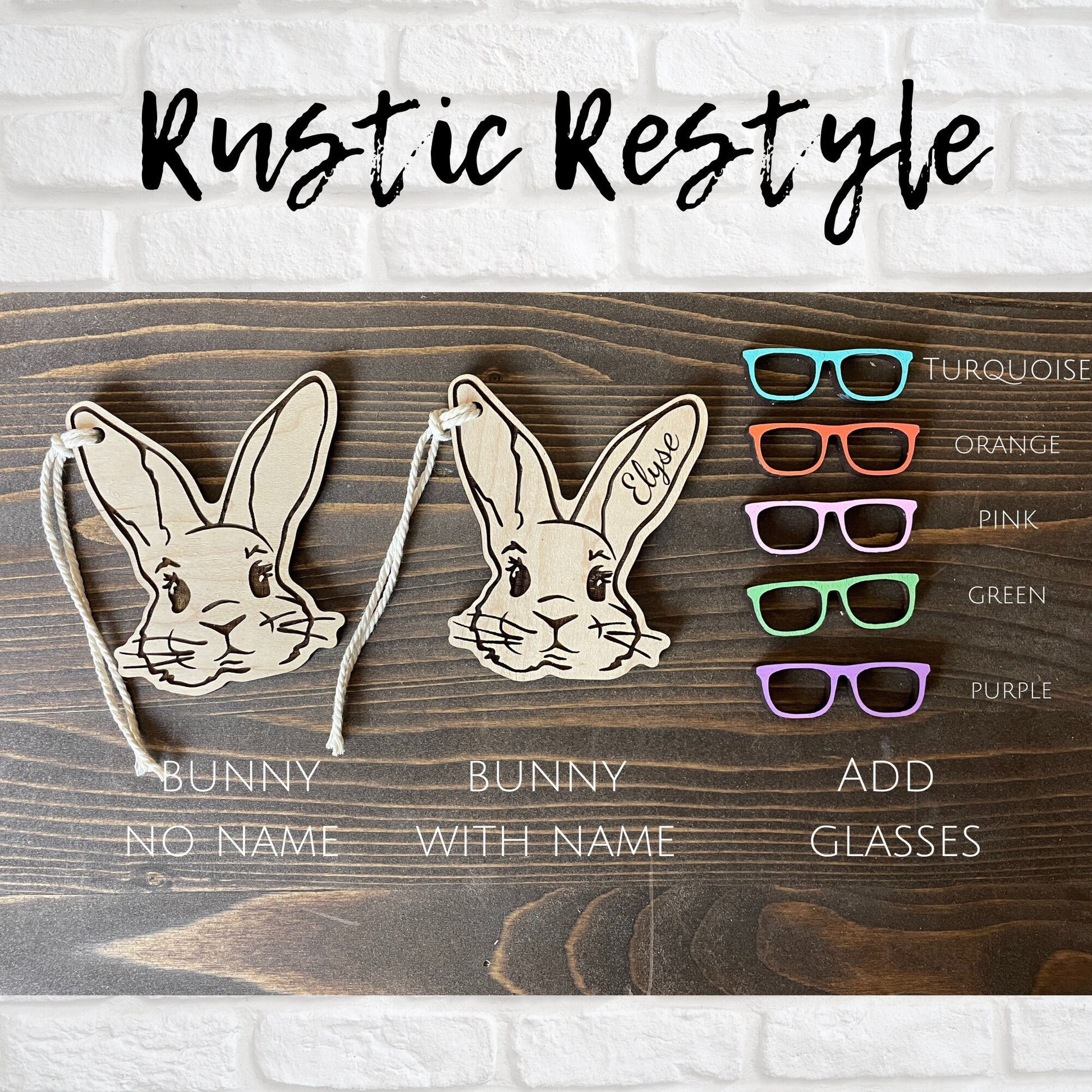 Custom wooden Easter Basket Bunny with glasses personalized name Tags