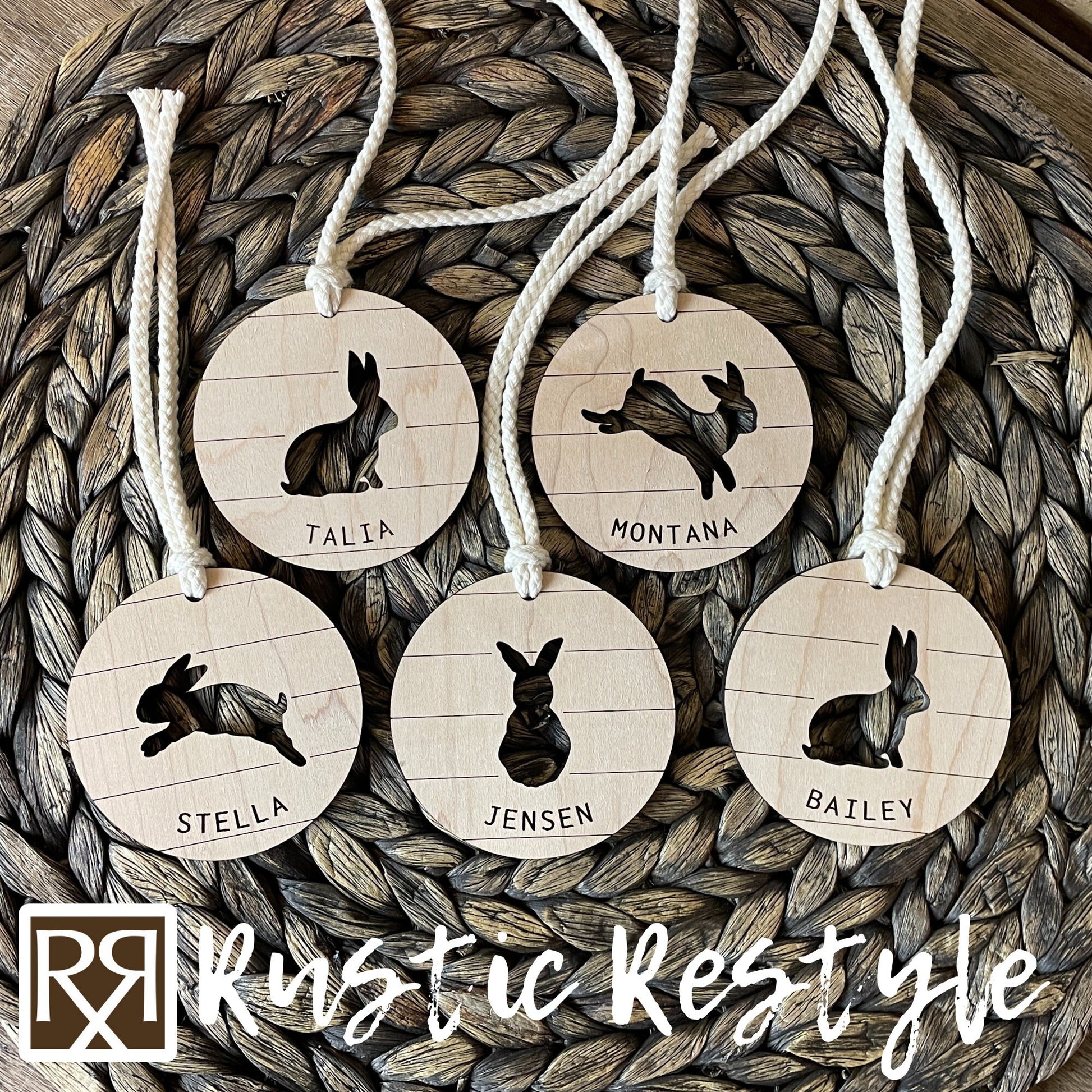 Custom wooden Easter Basket Bunny personalized name Tags