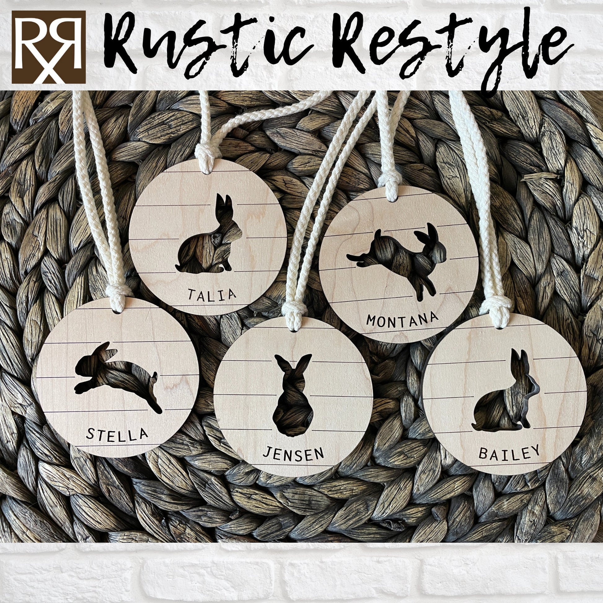 Custom wooden Easter Basket Bunny personalized name Tags